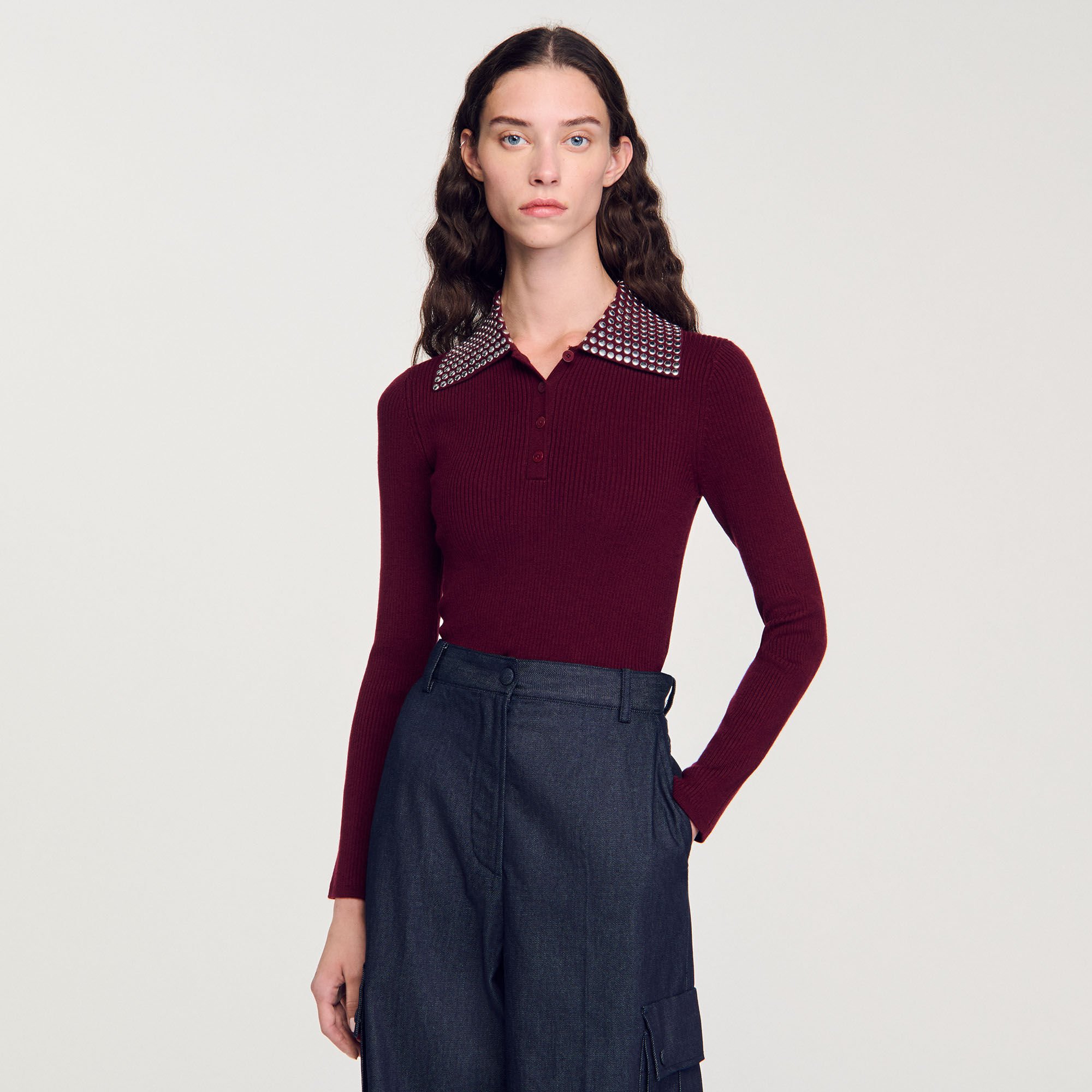 レビュー高評価アイテム特集｜ファッション通販 metal with Jumper stud Paris Sandro | Women For red collar トップス