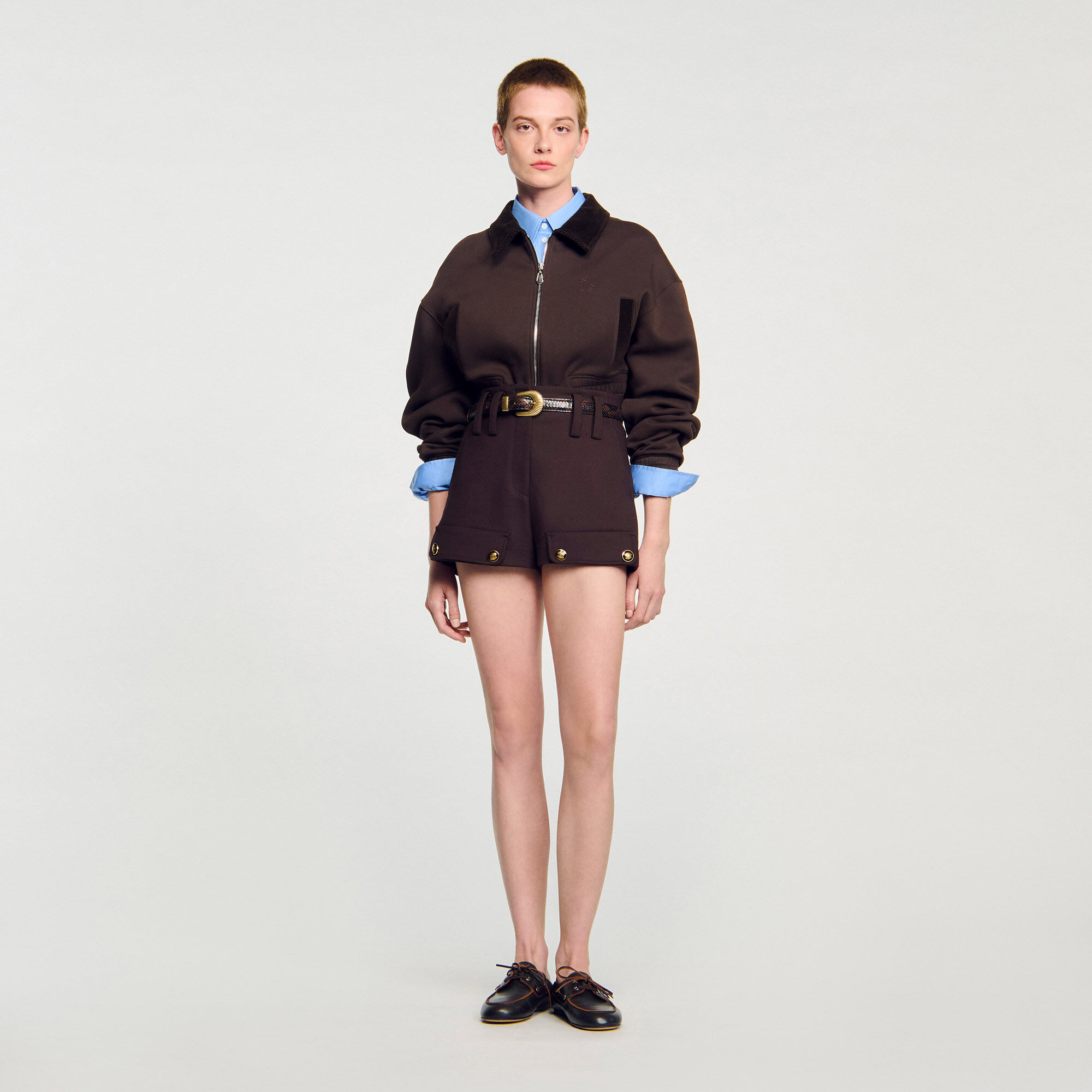 ＊人気＊ SANDRO  ビーズカラーのジャケット SANDRO バイカラー デニムジャケット | ニュートラル | FARFETCH JP