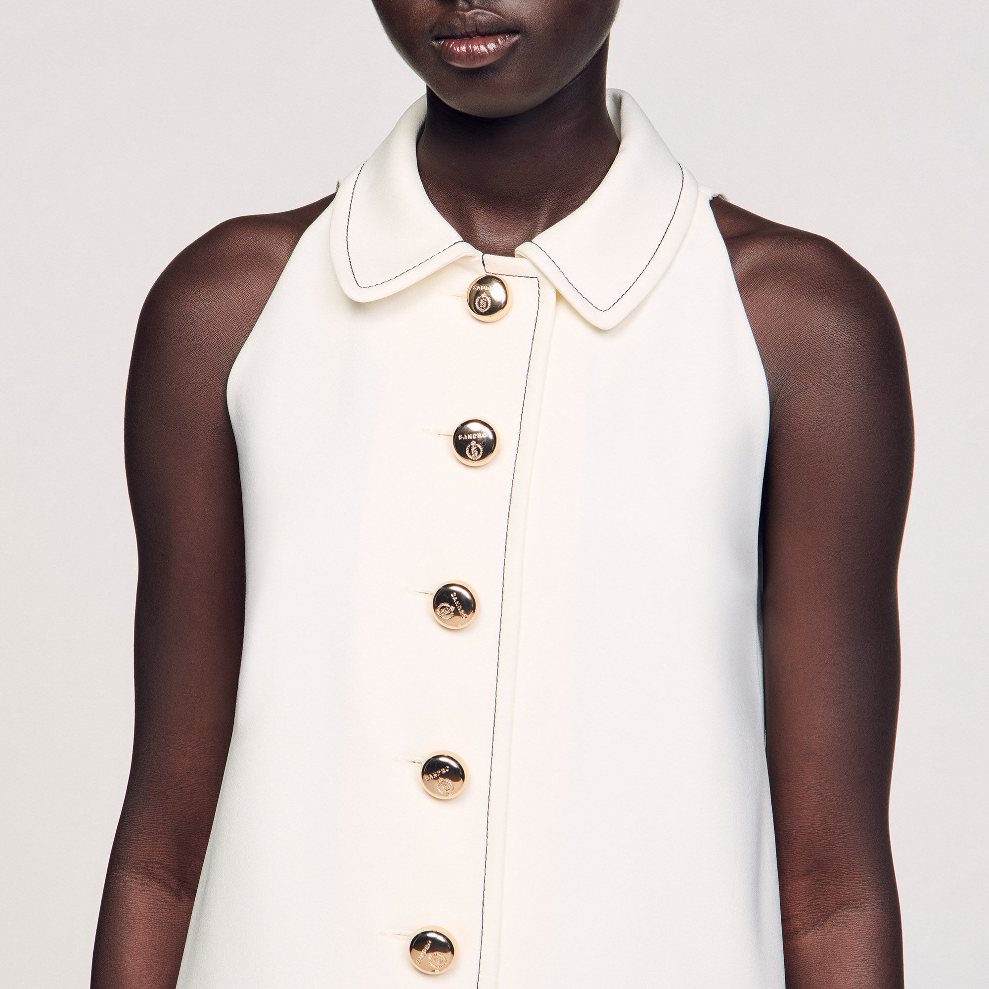 【SANDRO】Peter Pan Collar Short Dress Peter Pan collar short dress white / beige For Women