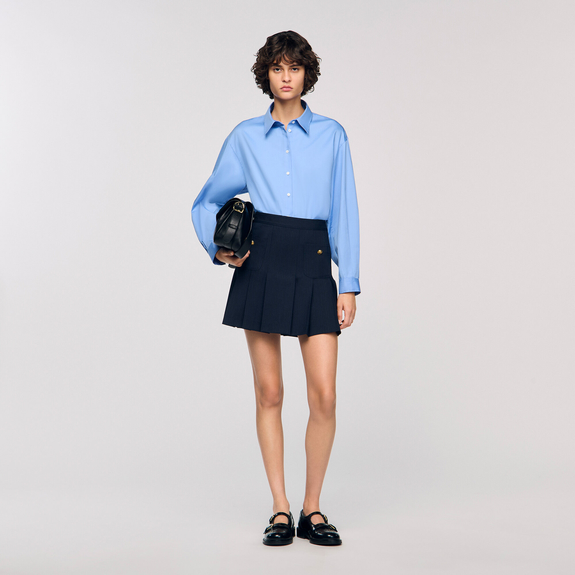 Short striped pleated skirt