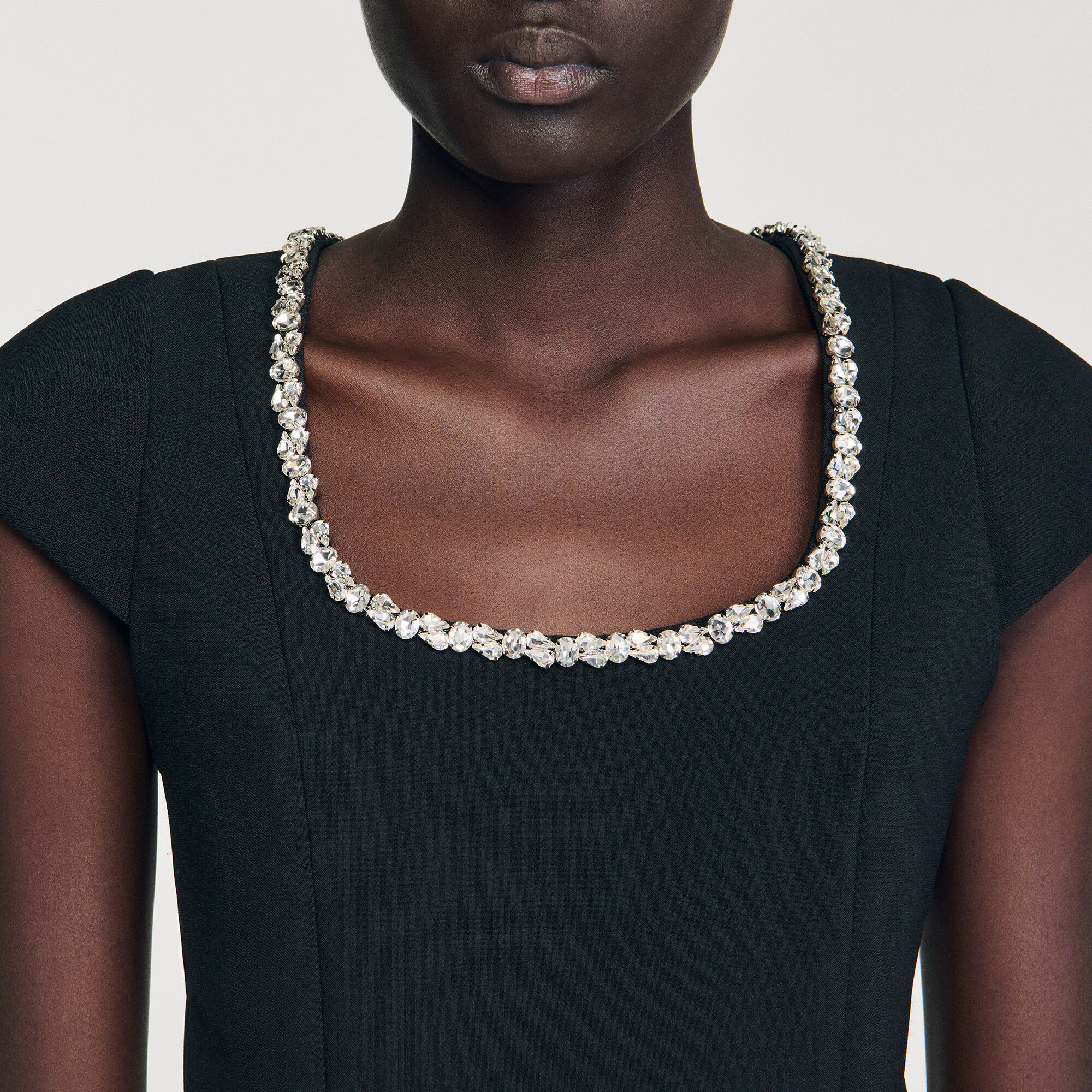 Short dress with rhinestone collar