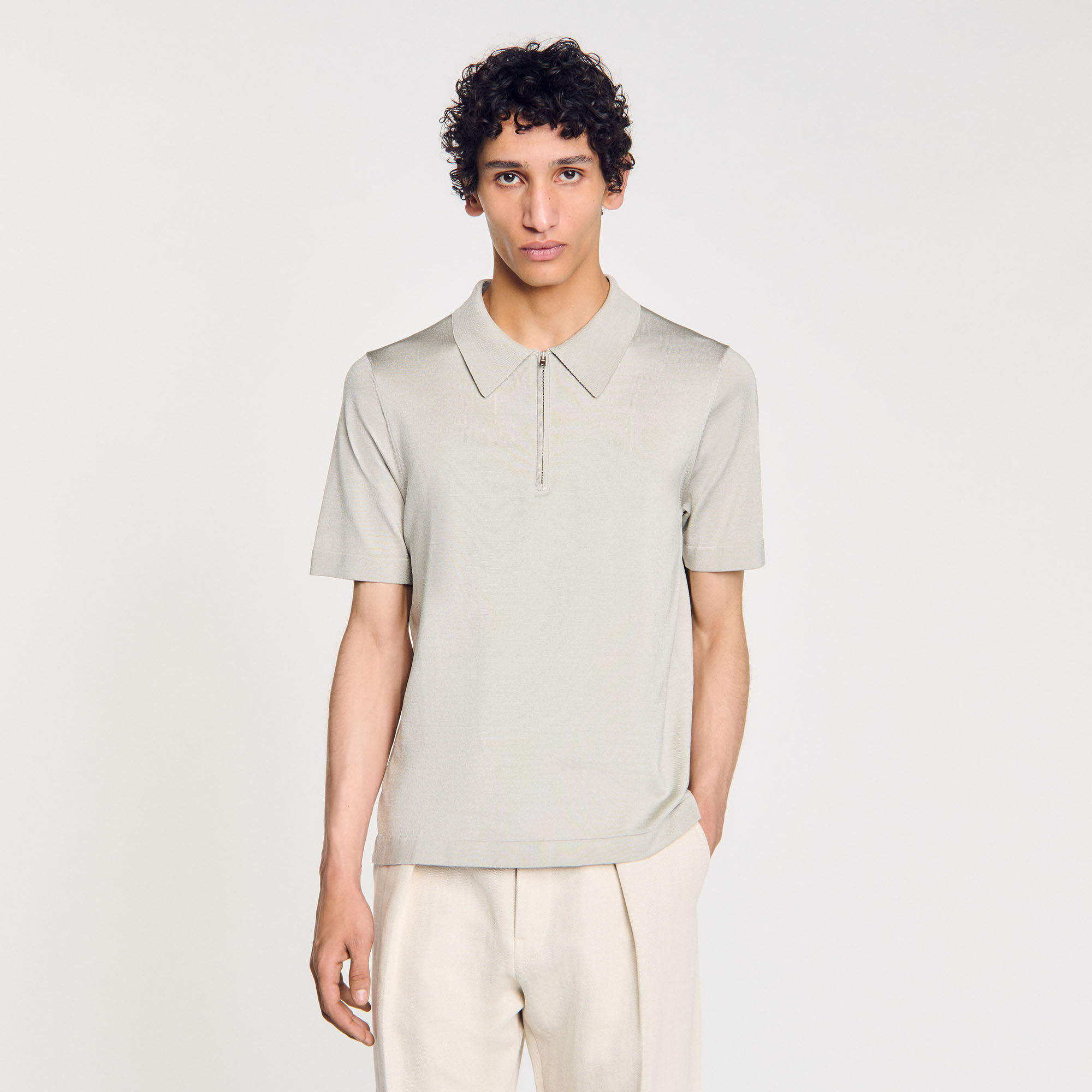トップス aLORS paris Polo shirt Nectar Knitted polo shirt with zip collar black / gray for Men