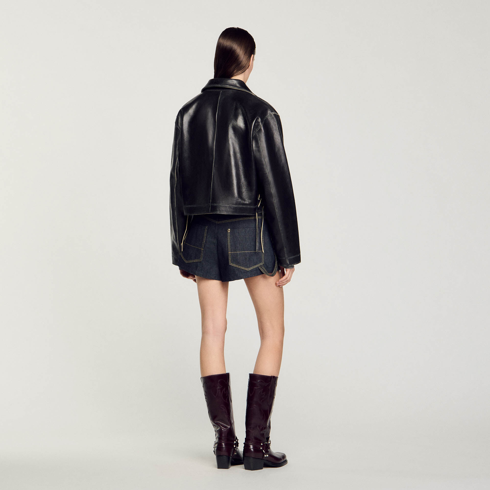 Distressed leather jacket