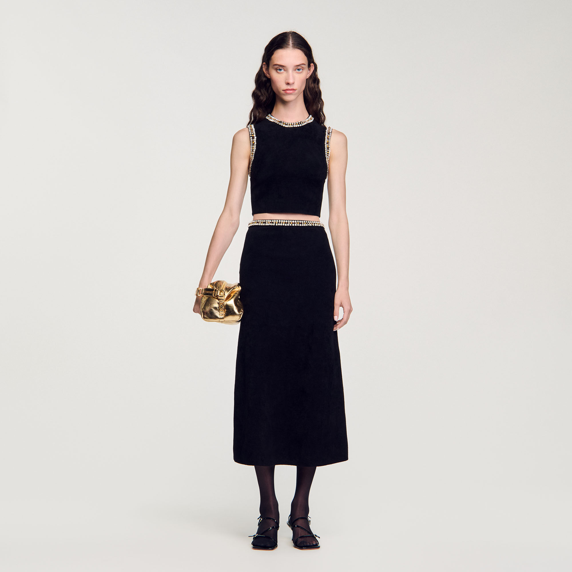 Jewellery-neck knit top black / gray For Women | Sandro Paris