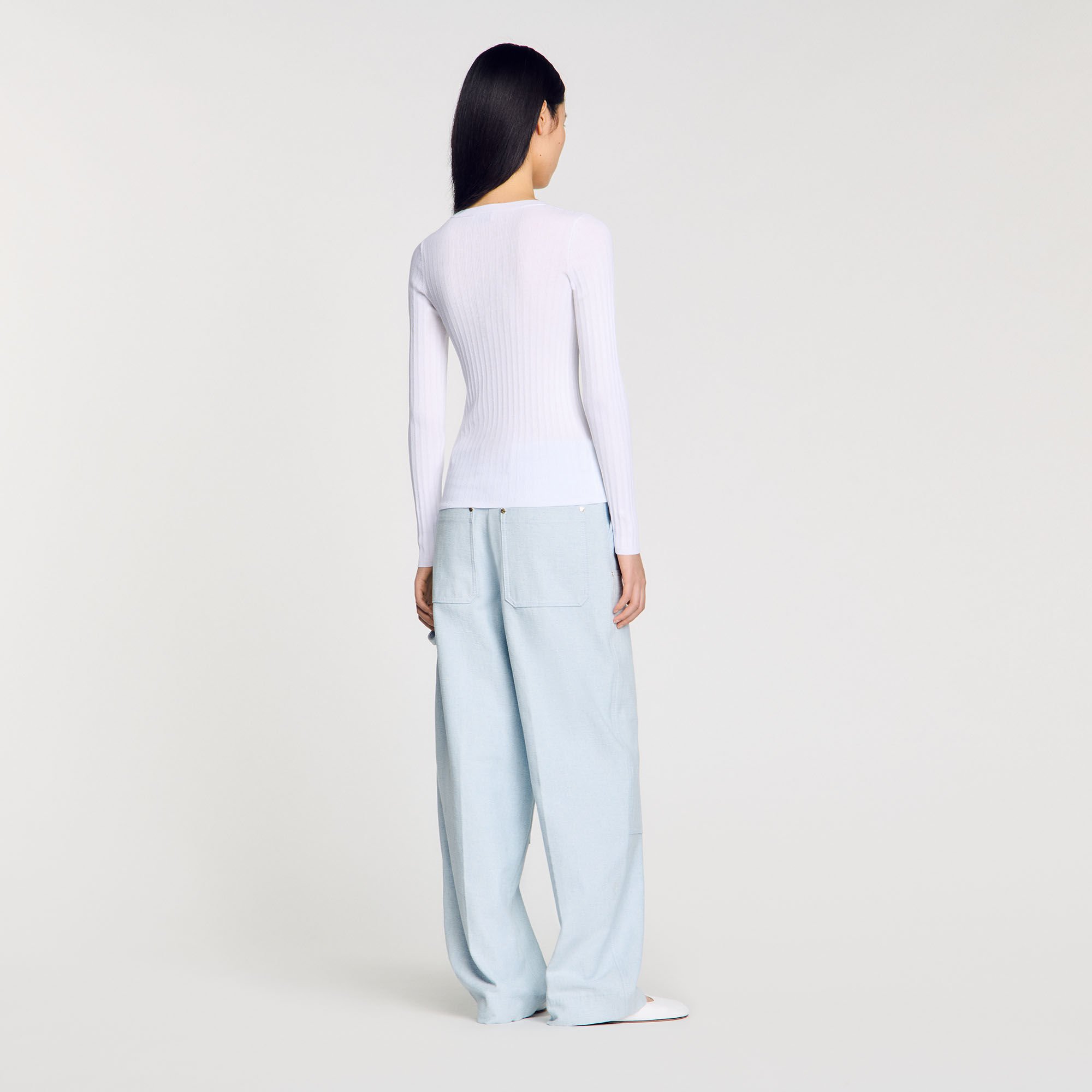 Ribbed jumper with Tunisian collar