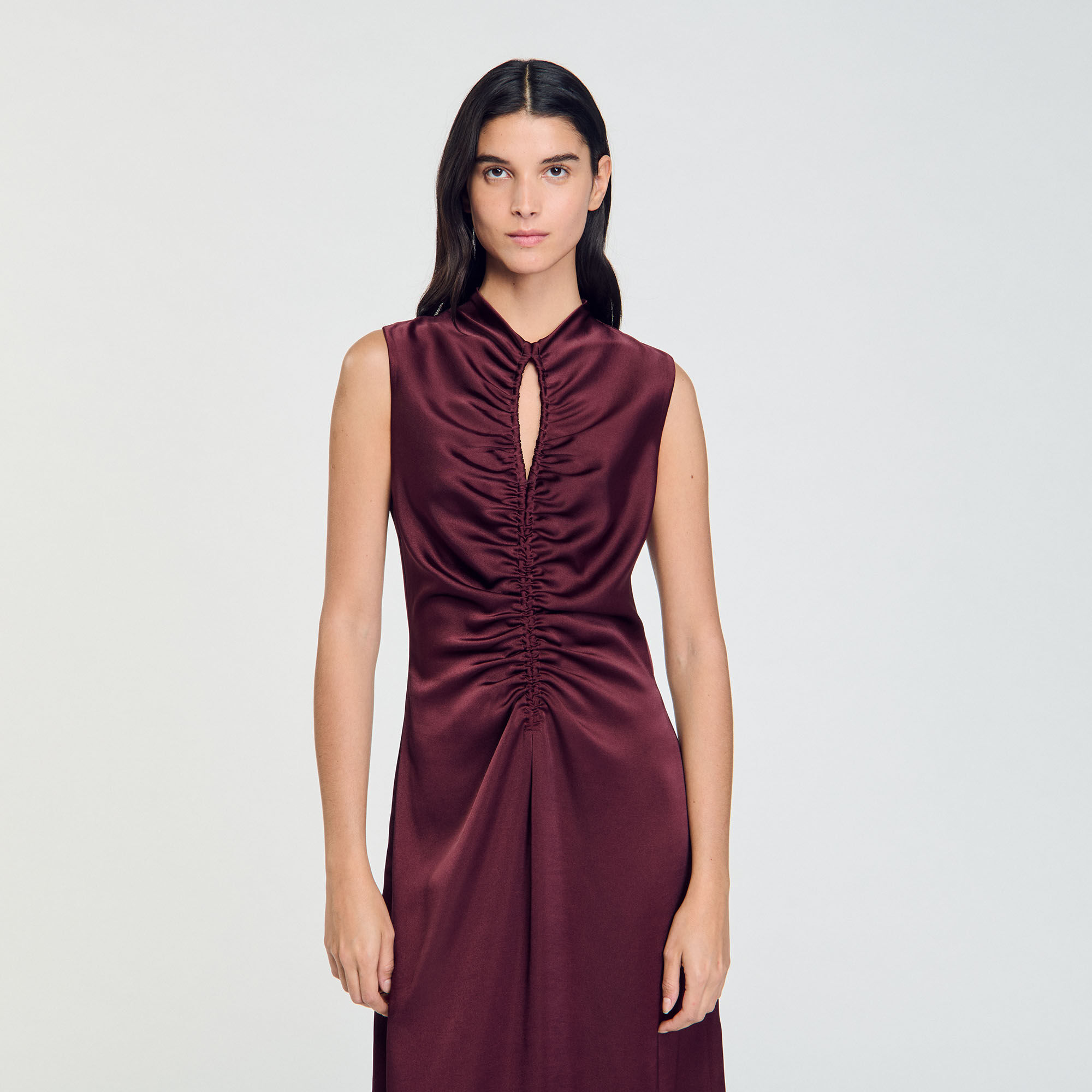 Draped satin-effect dress red For Women | Sandro Paris