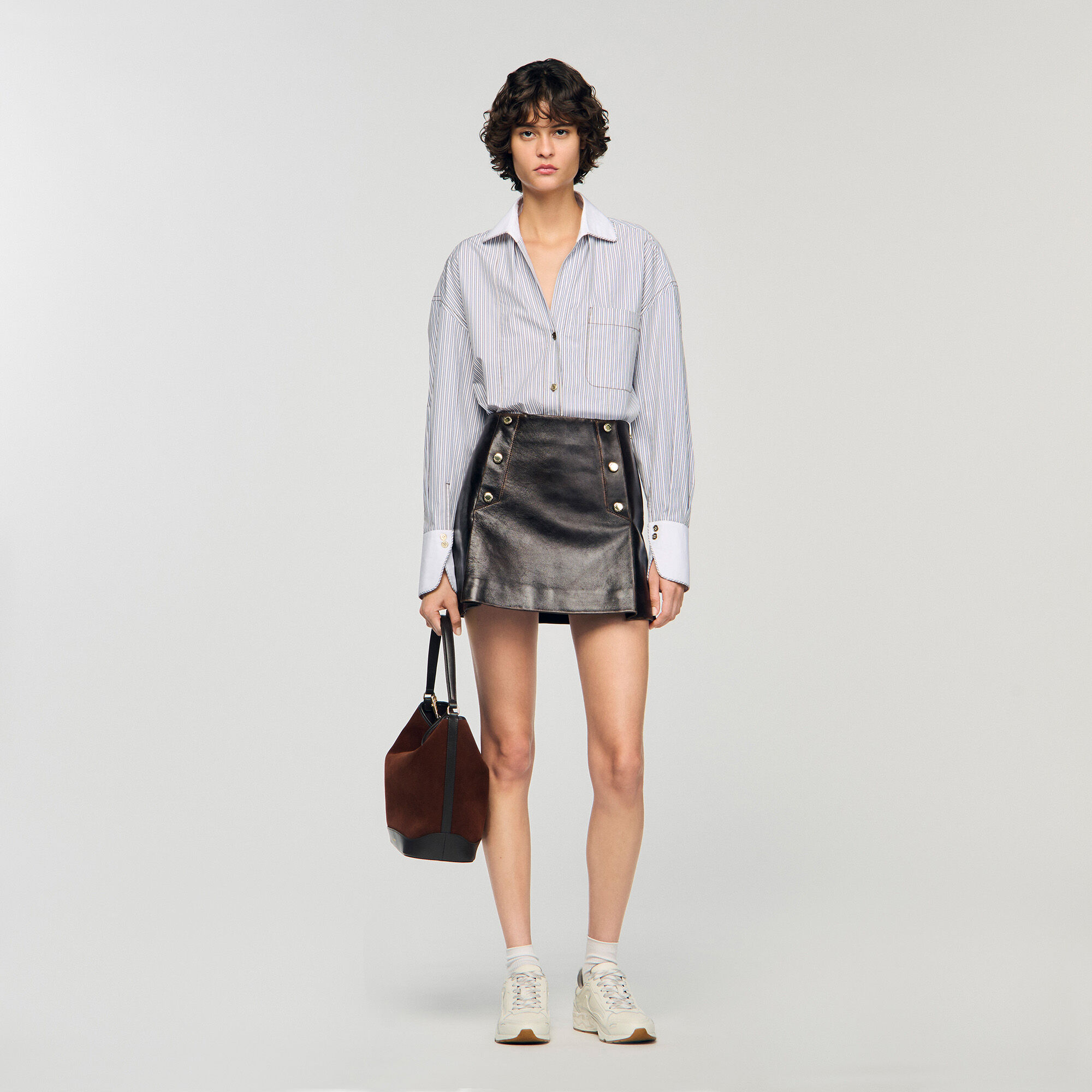 Short aged leather skirt