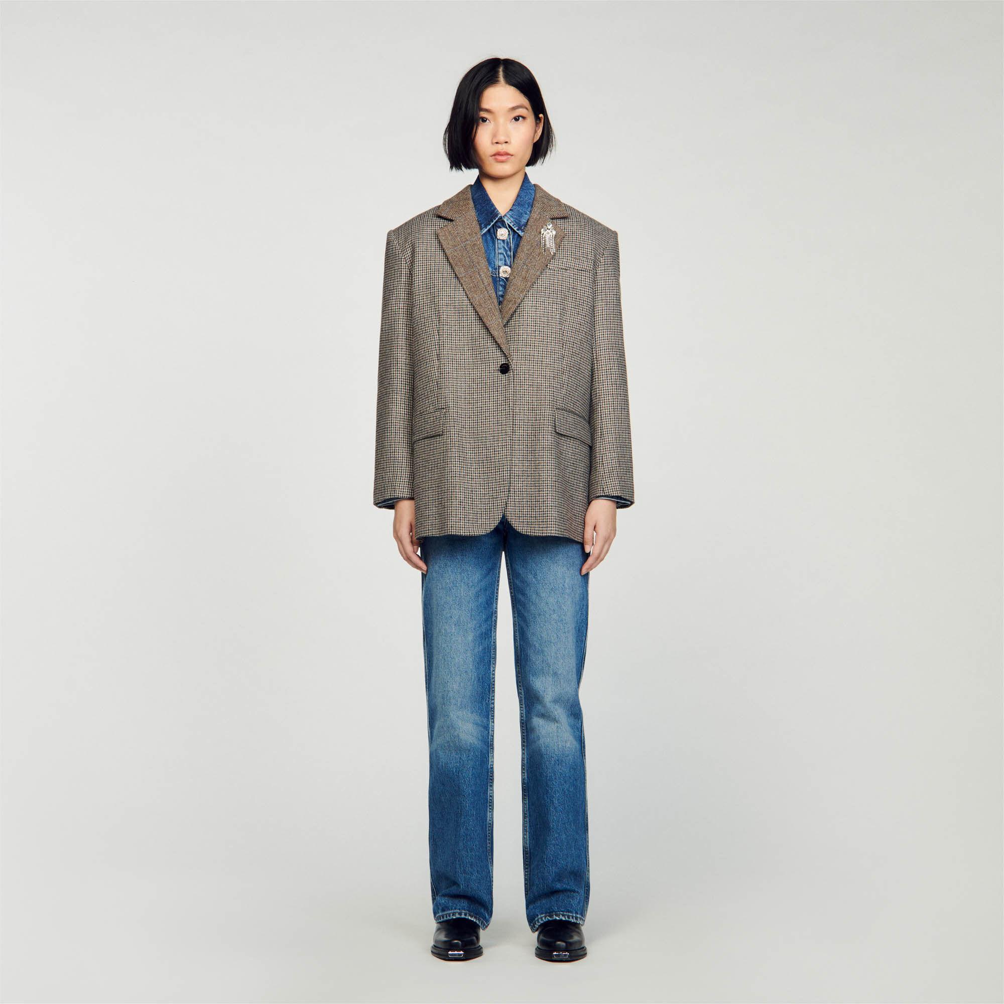 SANDRO PARIS, Green / Brown Plaid Bootcut Dress Pants Size FR 40 US 8  Pockets