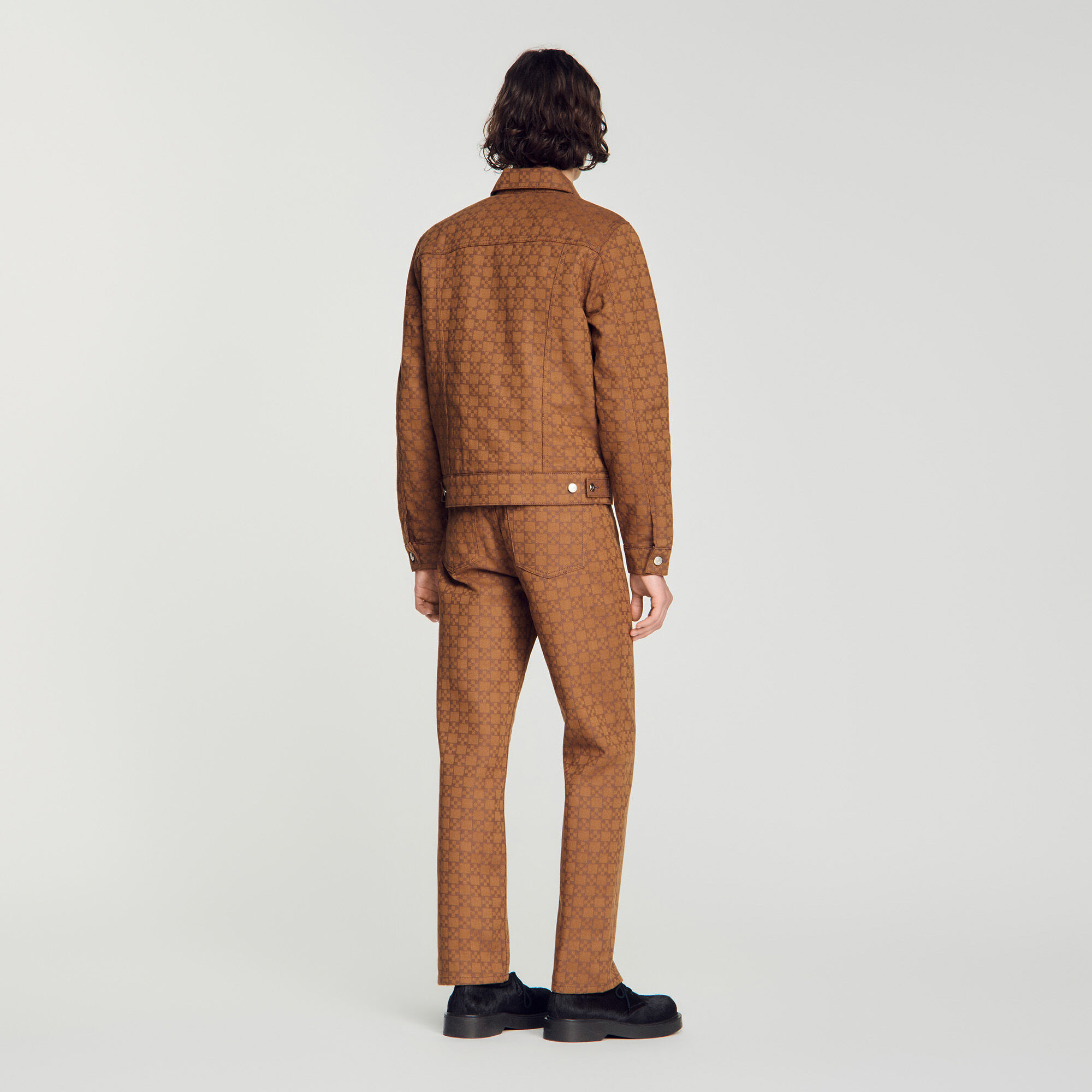 Square Cross denim jacket brown for Men | Sandro Paris