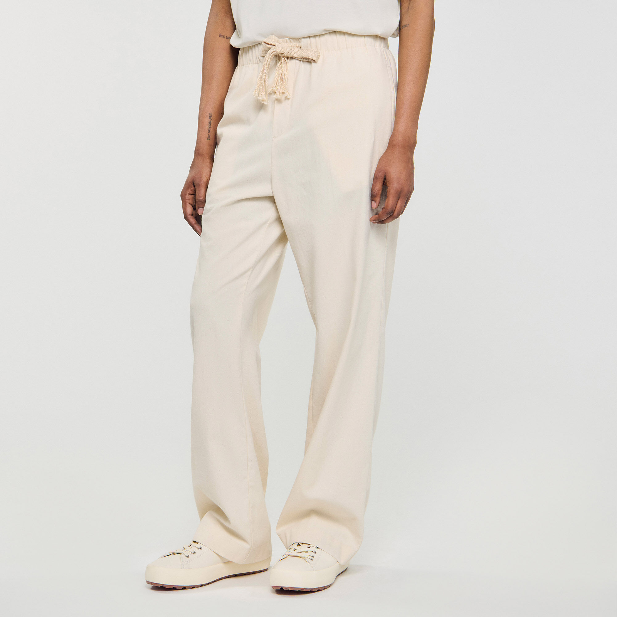 Wide-leg elasticated cotton trousers