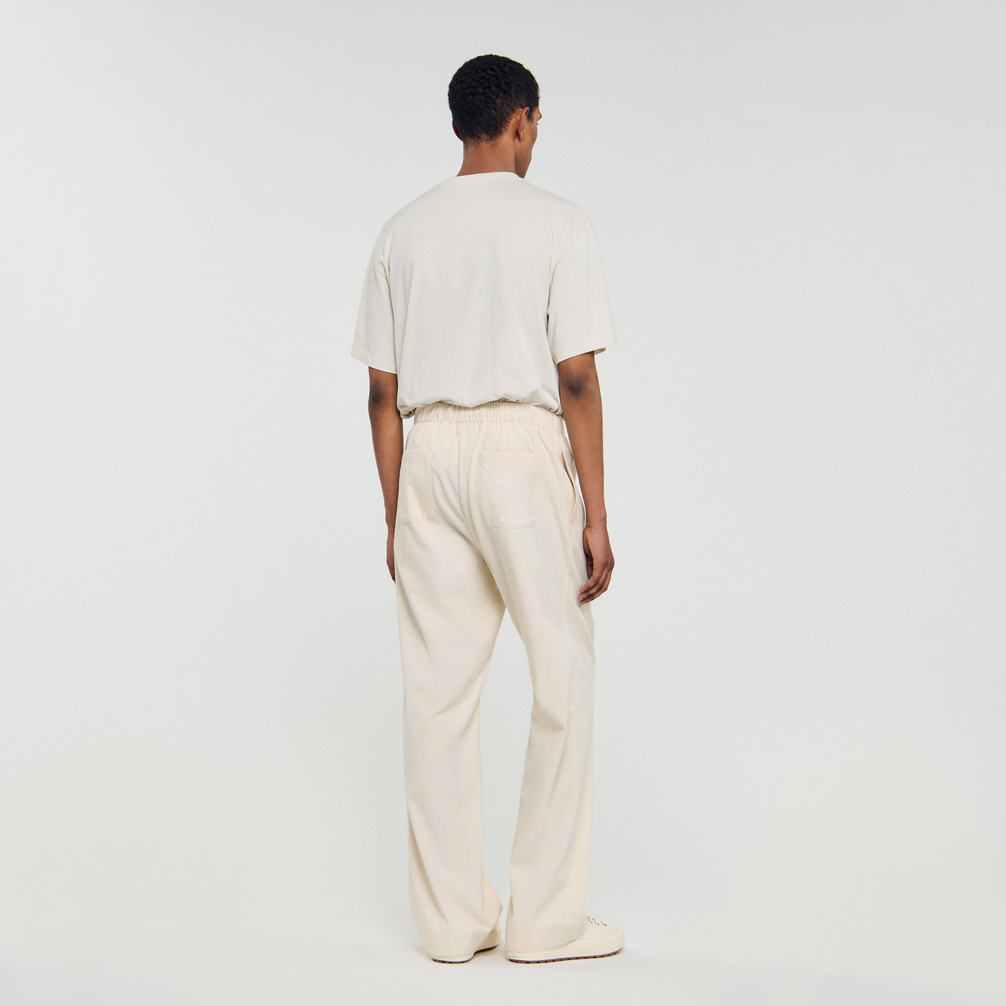 Wide-leg elasticated cotton trousers