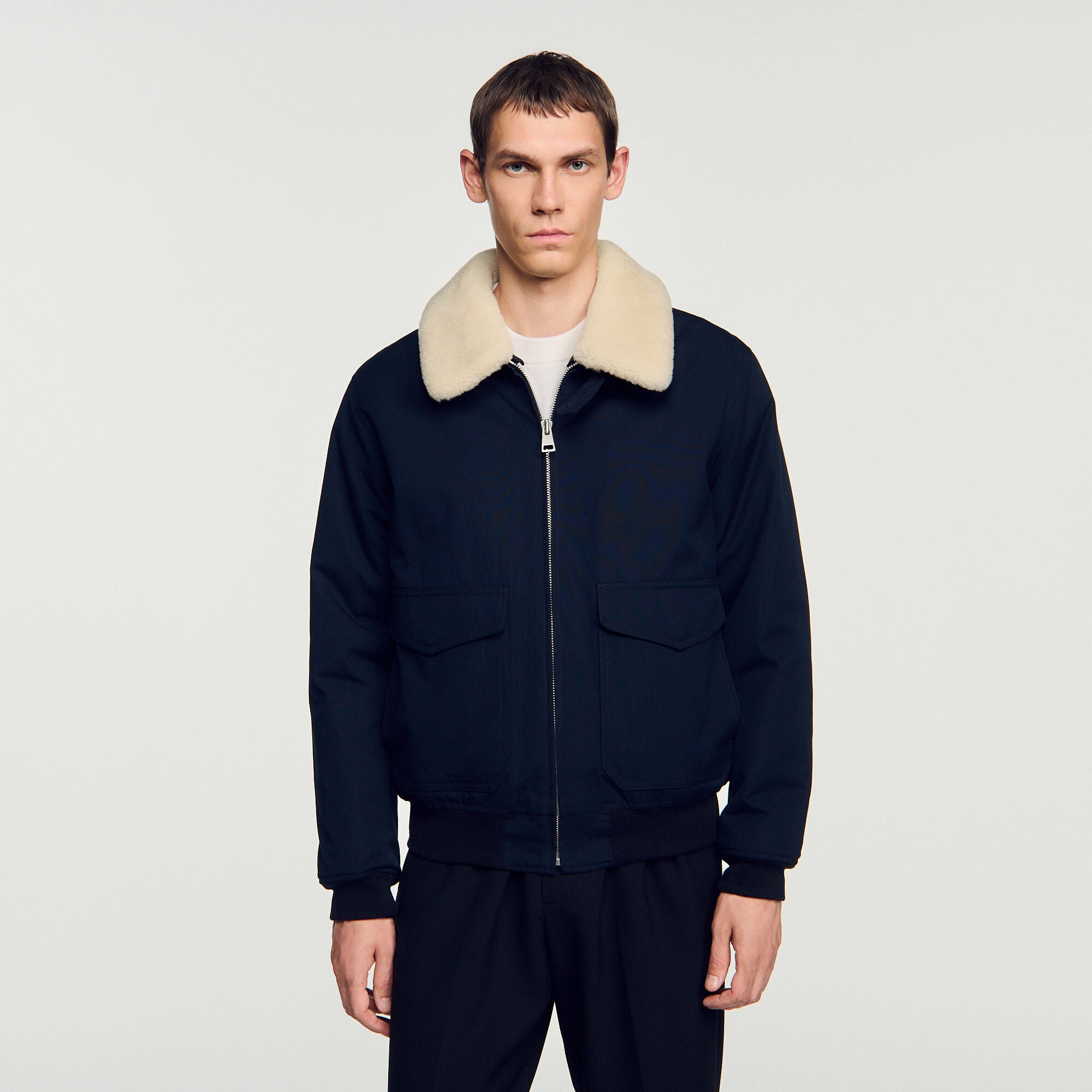 Shearling collar aviator jacket - Men | Sandro