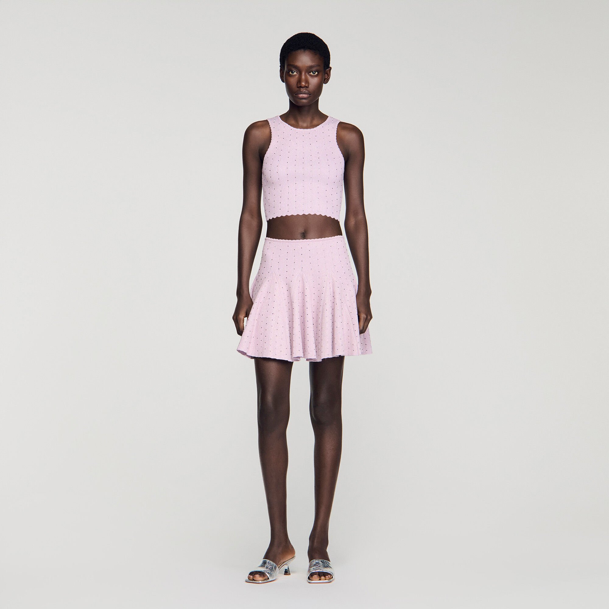 Short rhinestone knit skirt