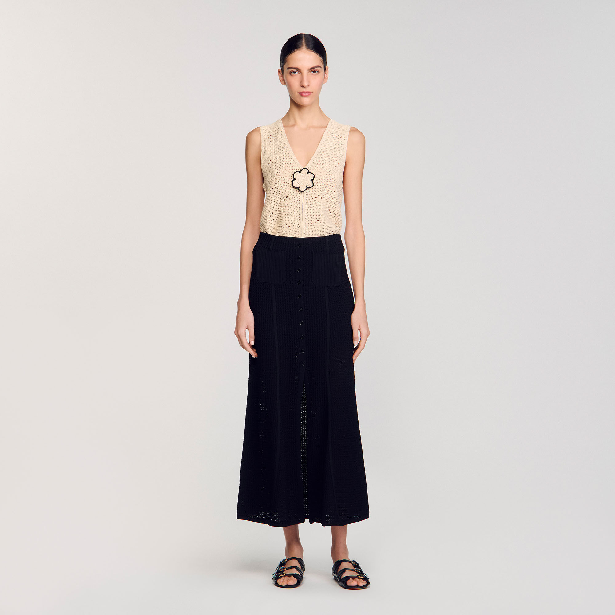 Long decorative knit skirt black / gray For Women | Sandro Paris