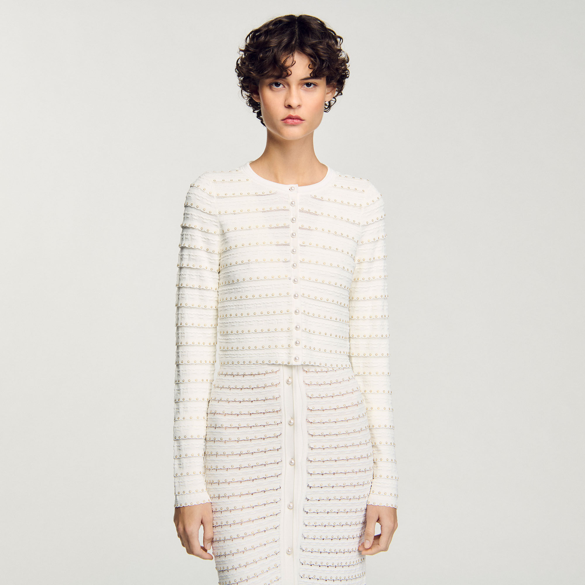 Cropped cardigan with pearl buttons