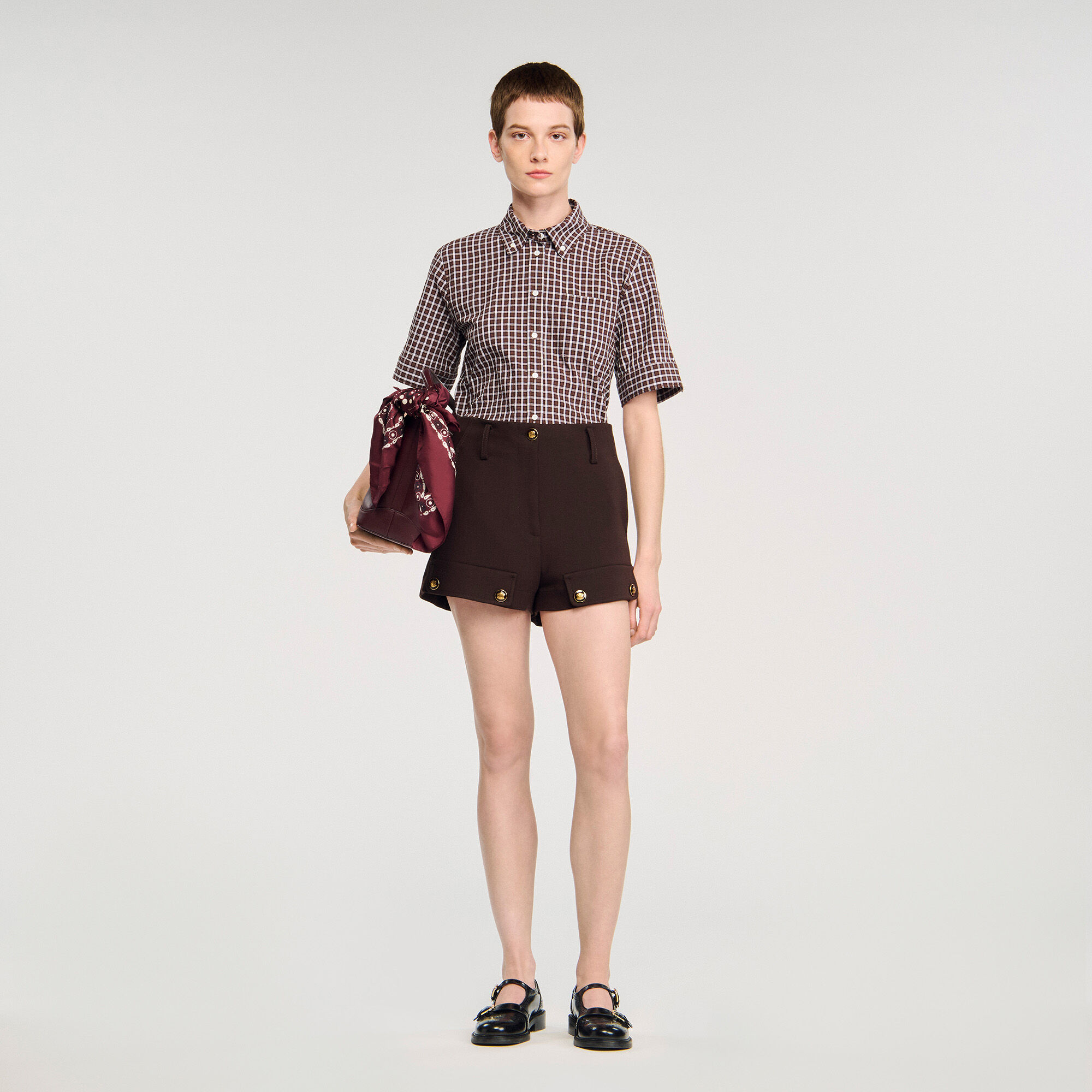 アウターその他 PESERICO Women Outer S0300401921048 BROWN Peter Pan collar cropped jacket black / gray For Women