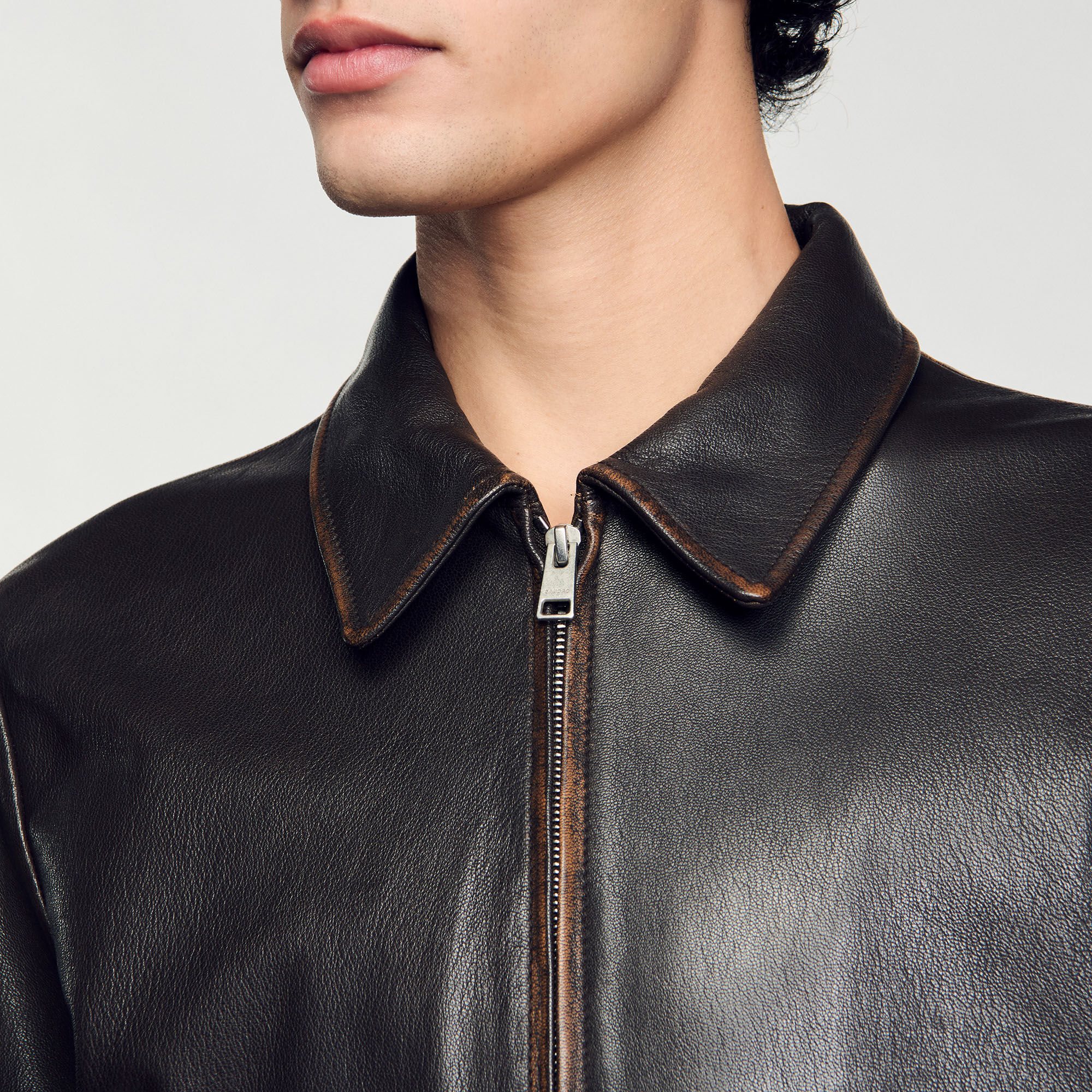 sandro homme paris バイカージャケット　ライダース　サンドロ Leather biker jacket black / gray for Men | Sandro Paris