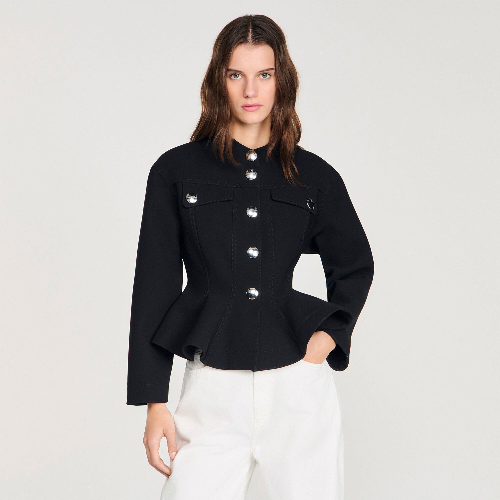 Cropped ruffled peplum jacket
