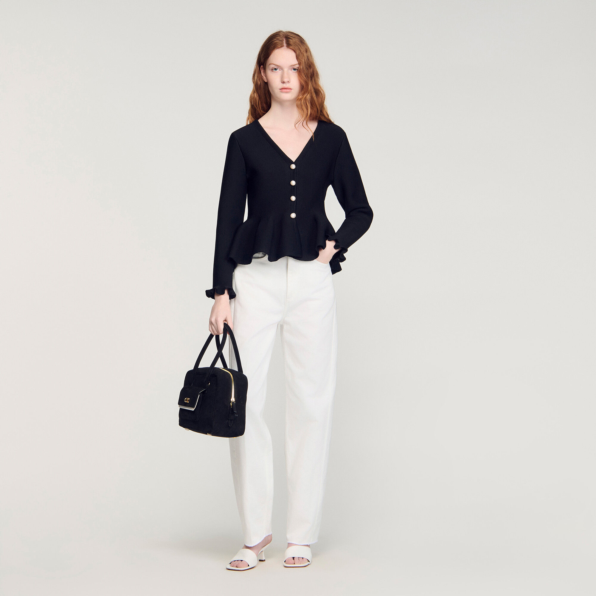 Peplum cardigan black / gray For Women | Sandro Paris