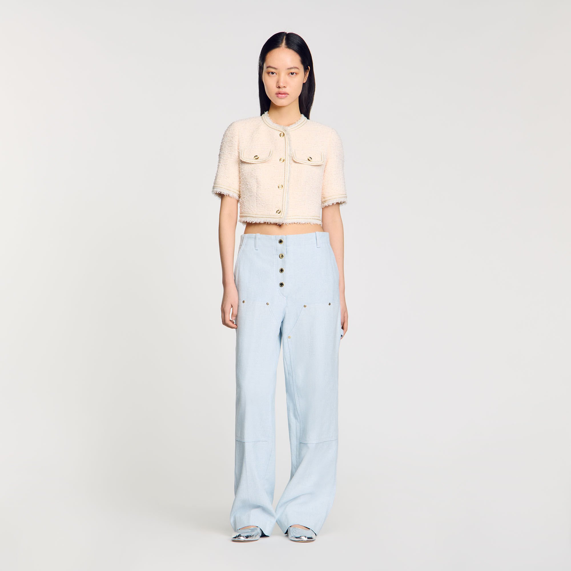 サンドロ 半袖 ショート ジャケット Short-sleeved jacket black / gray For Women | Sandro Paris