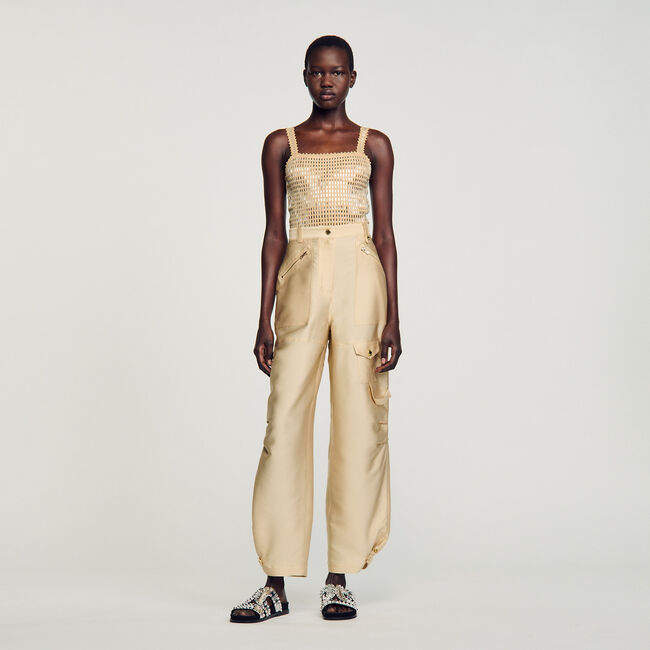 Satin-effect cargo trousers