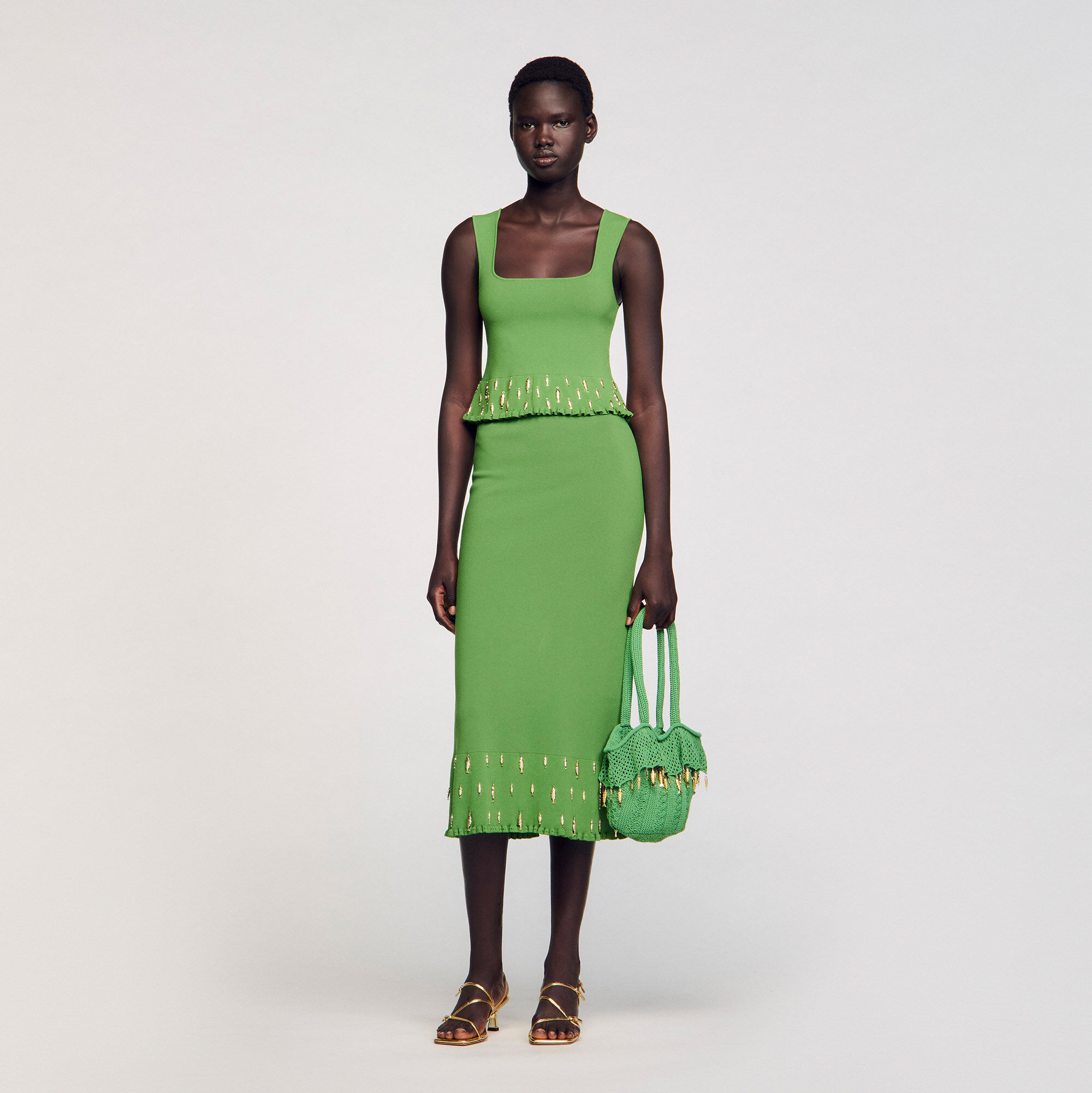Knit top with charms green For Women | Sandro Paris