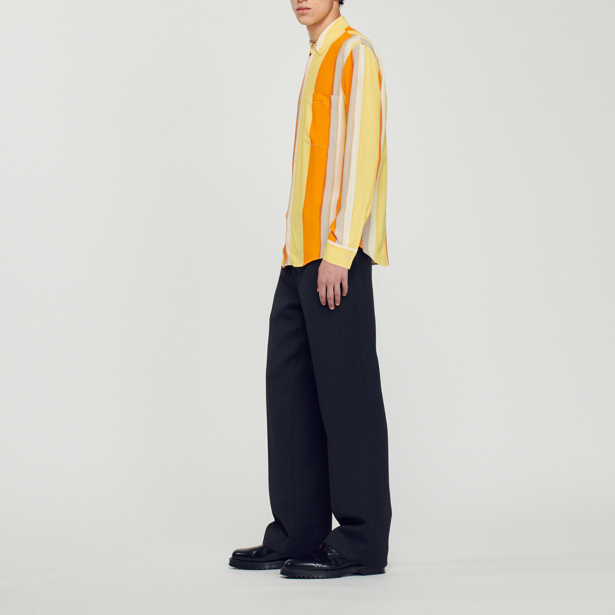 Flowing striped long-sleeved shirt
