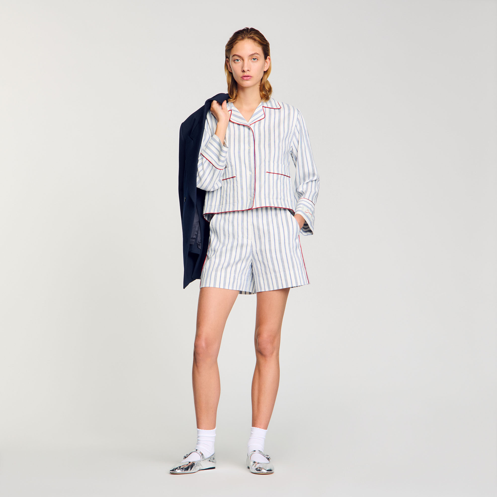 関税・送料込み!【国内発送】SANDRO Short Striped ワンピース Striped shorts blue For Women | Sandro Paris
