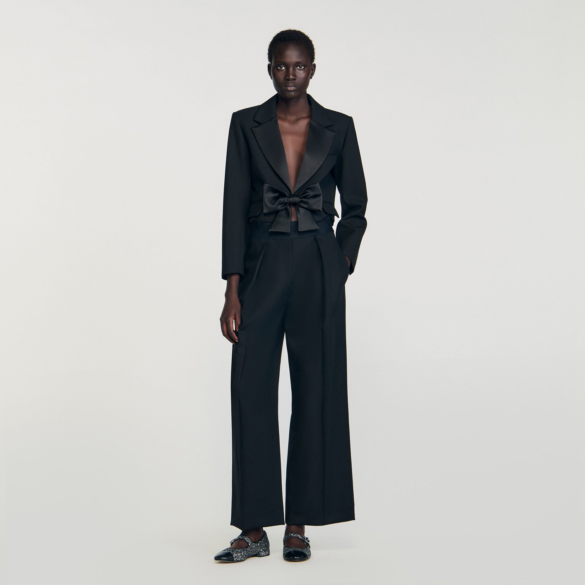 Wide-leg elastic waist trousers