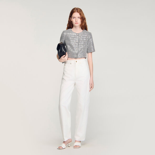 Cropped houndstooth tweed jacket