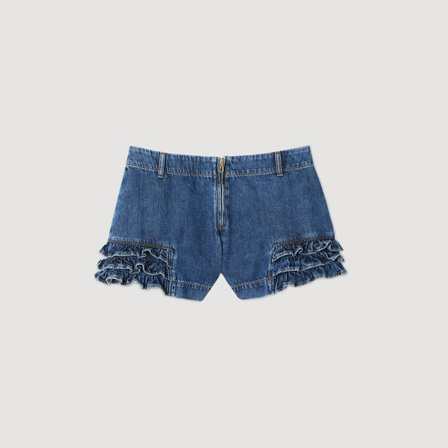 Ruffled denim shorts