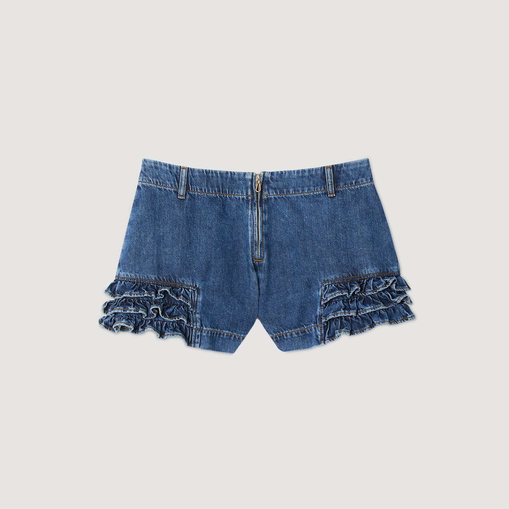 Ruffled denim shorts