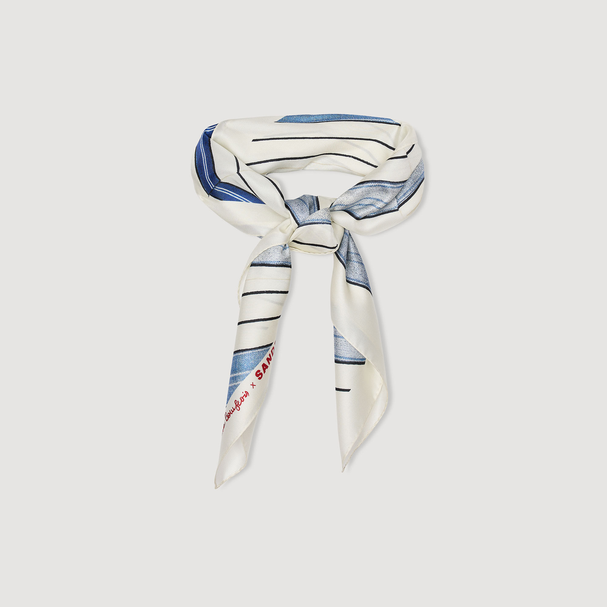 Striped silk scarf blue For Women | Sandro Paris