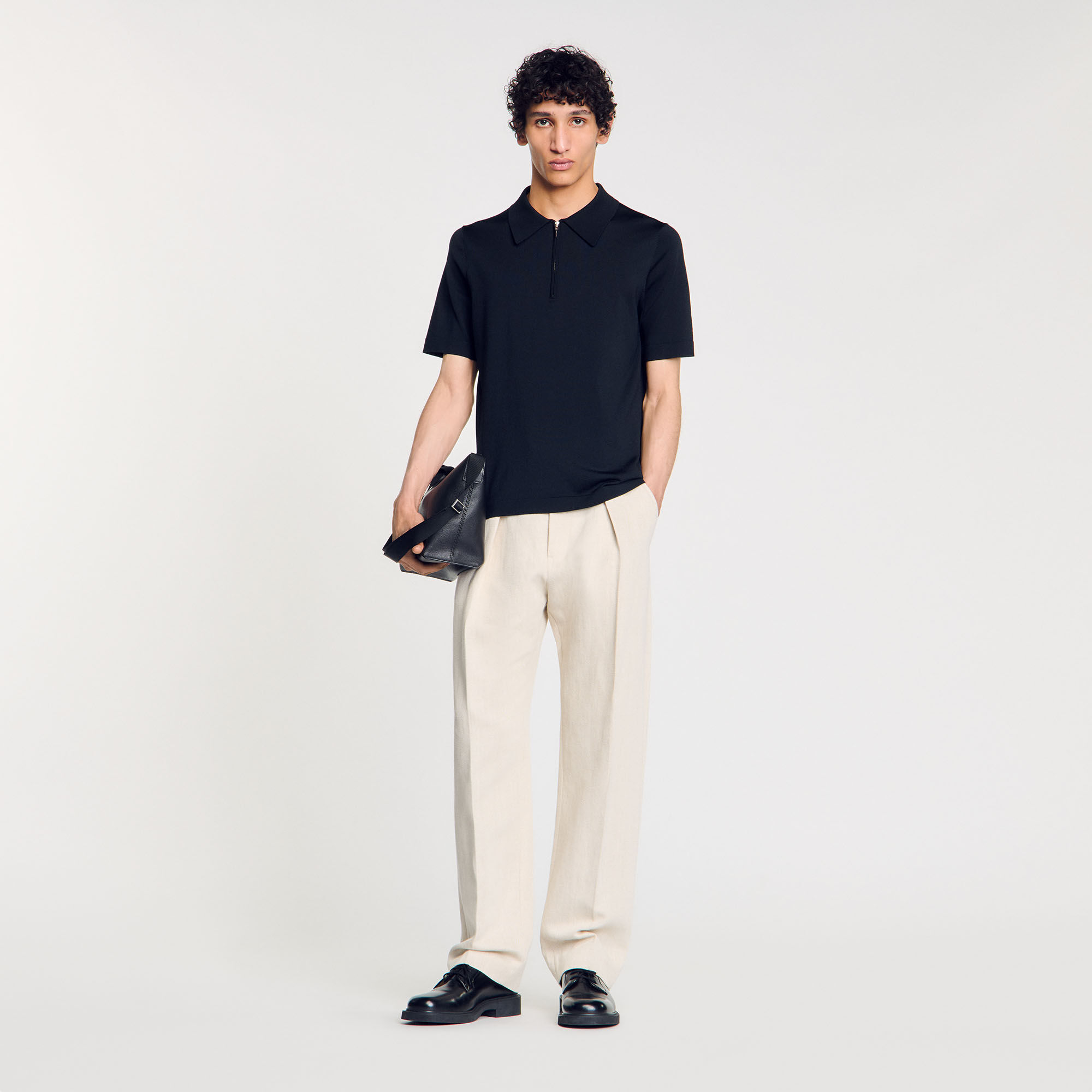 Knitted polo shirt with zip collar