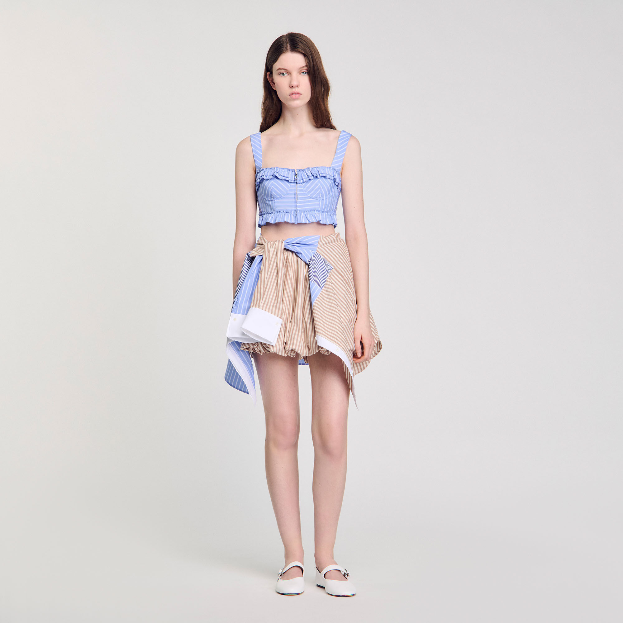 関税・送料込み!【国内発送】SANDRO Striped Crop トップス SANDRO Striped Crop Top | Blue | FARFETCH