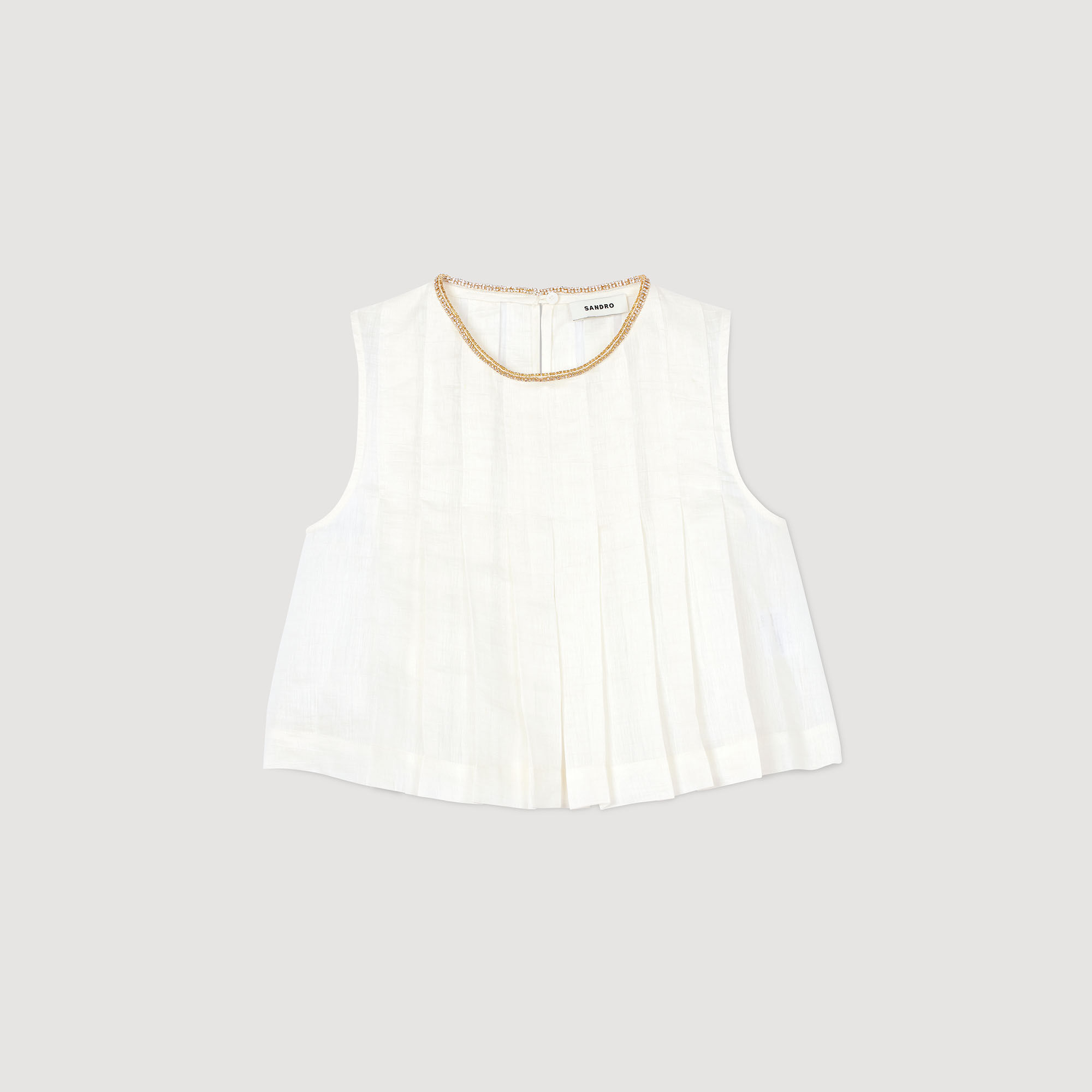 Pleated rhinestone neck crop top white / beige For Women