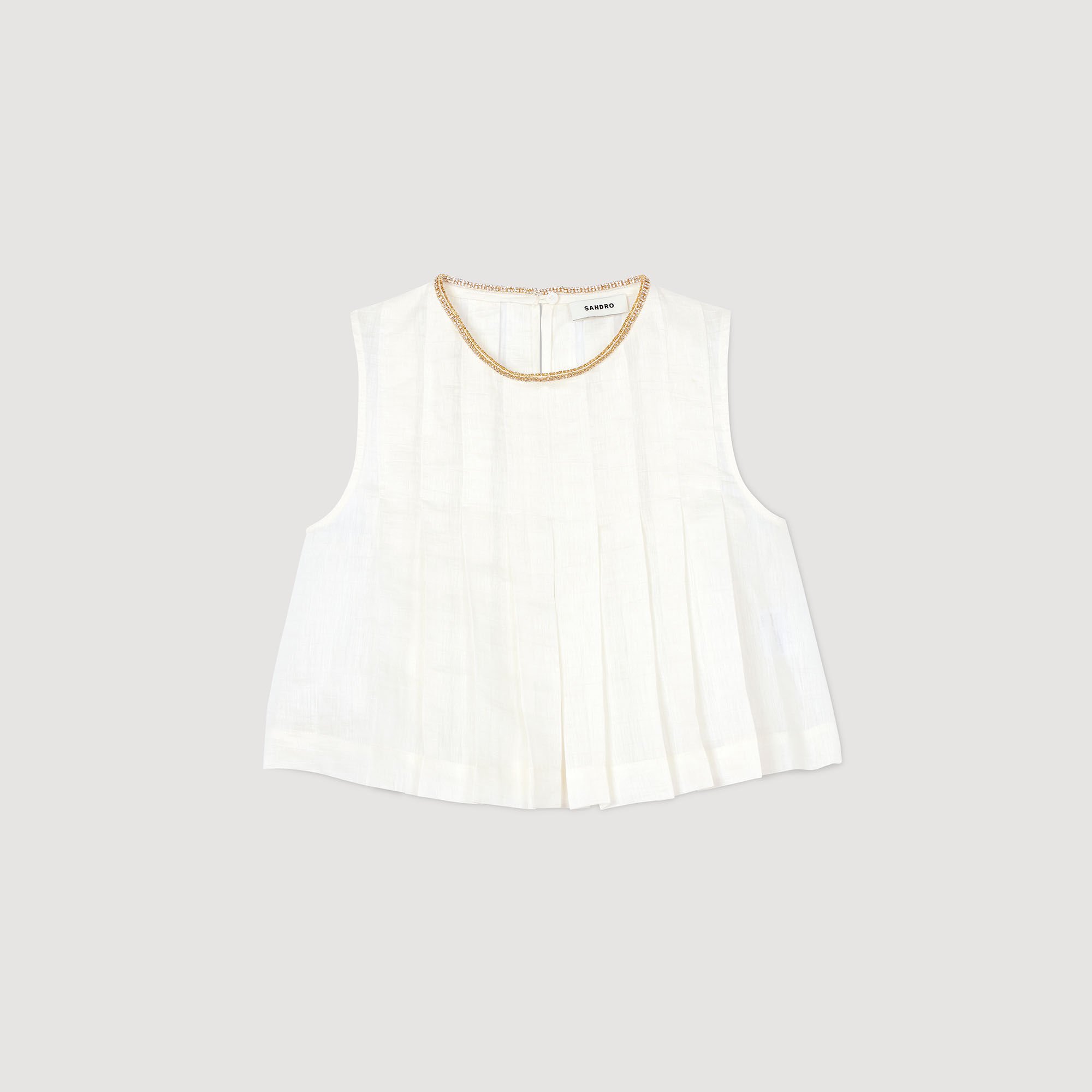 Pleated rhinestone neck crop top