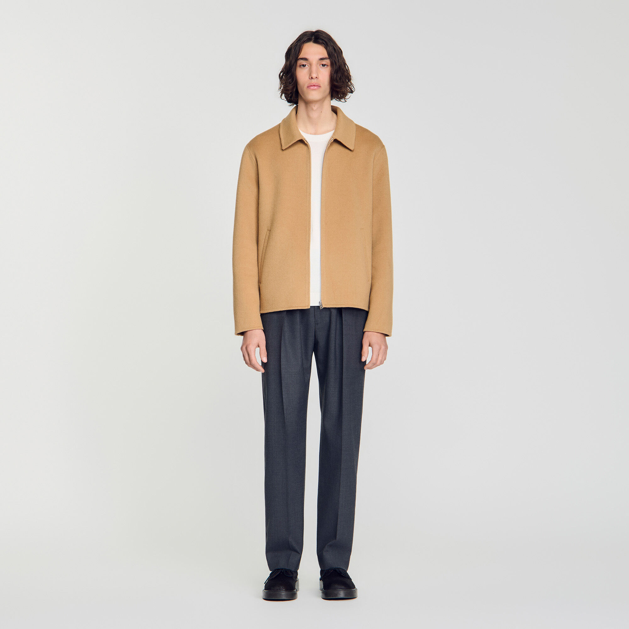 Double-faced wool jacket white / beige for Men | Sandro Paris