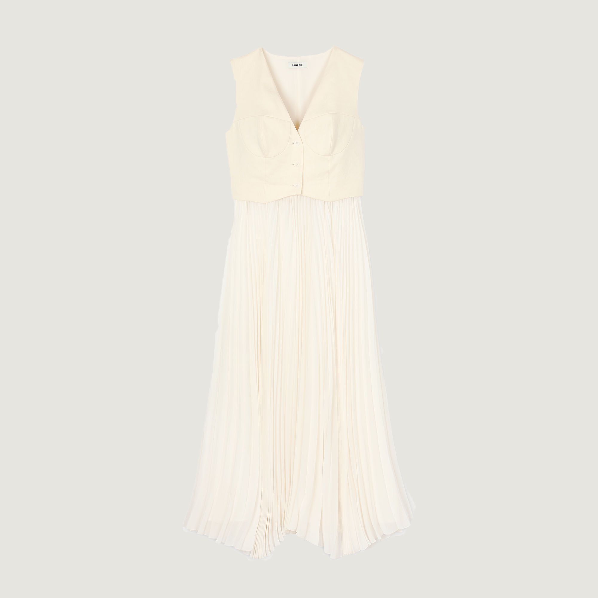 Pleated maxi dress white / beige For Women | Sandro Paris
