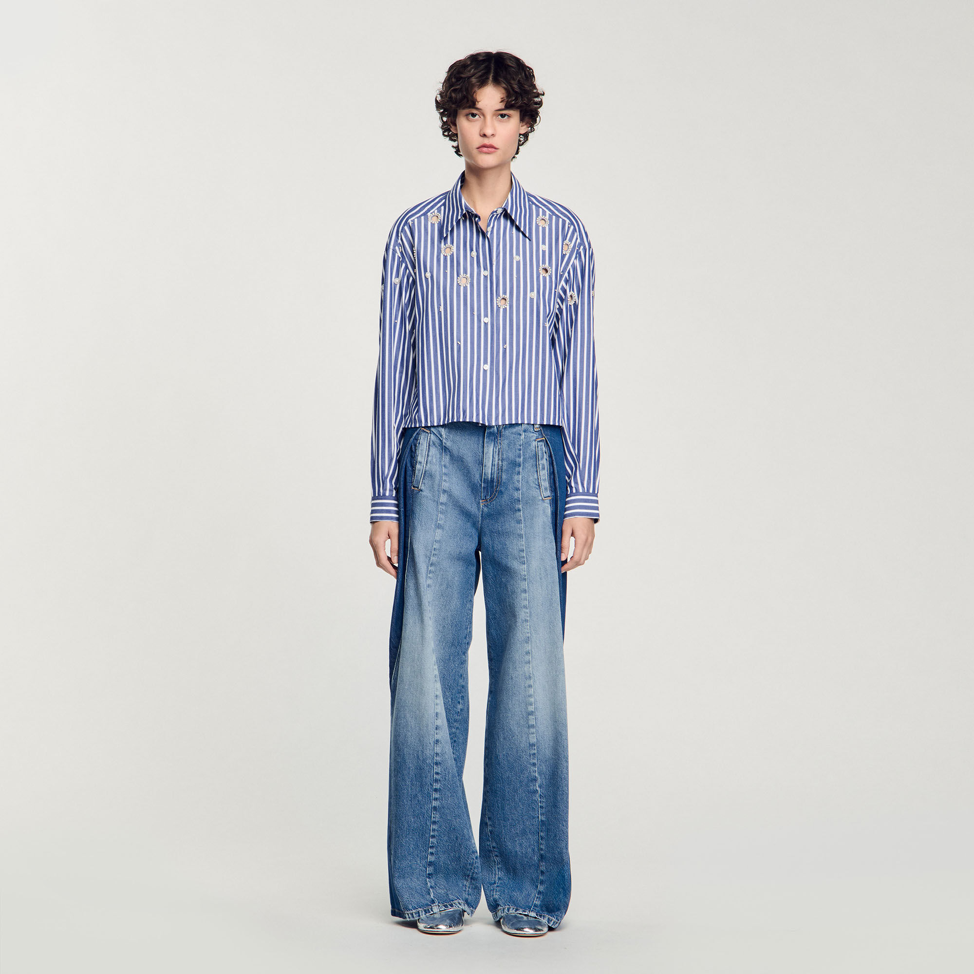 【500円引きクーポン】 blue shirt striped Beaded For Paris Sandro | Women トップス