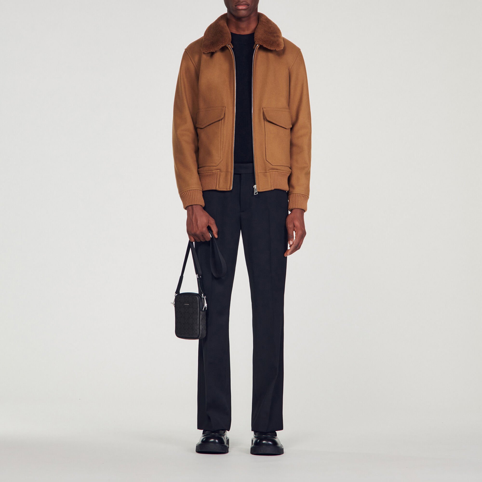 Jacket with sheepskin collar online