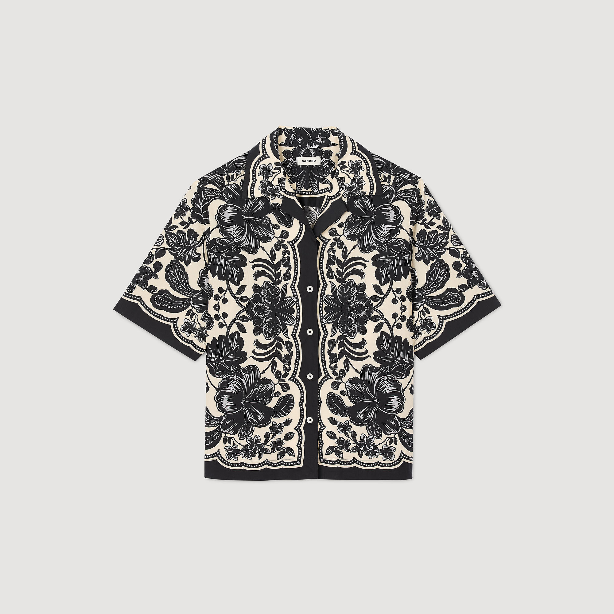 Sandro - sandro PARIS  レーヨン floralジャガード クロップド シャツ Floral motif shirt white / beige For Women | Sandro Paris