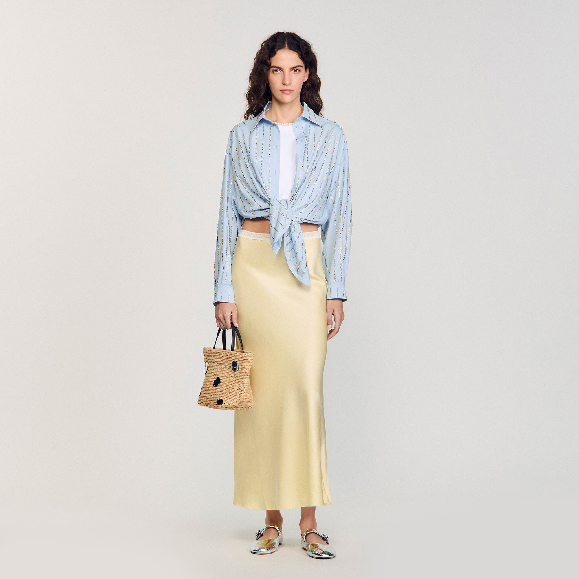 Ruffled-Neck Sweater blue For Women | Sandro Paris
