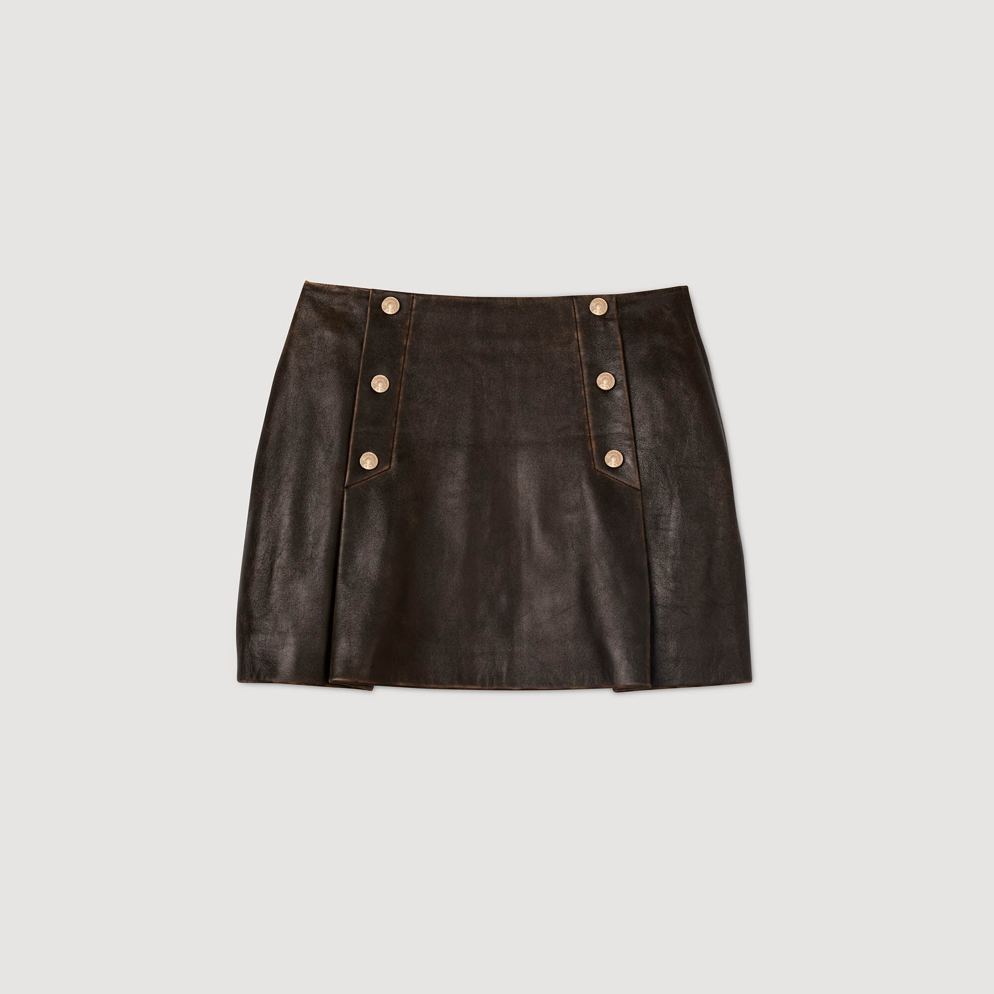 Short aged leather skirt
