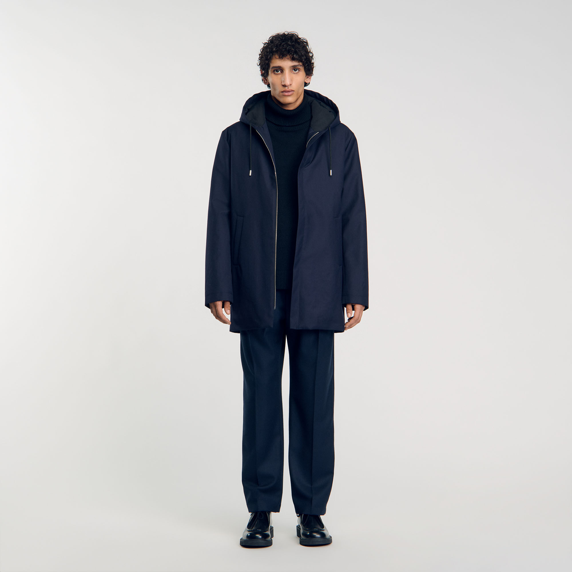 Hooded parka with zip blue for Men Sandro Paris