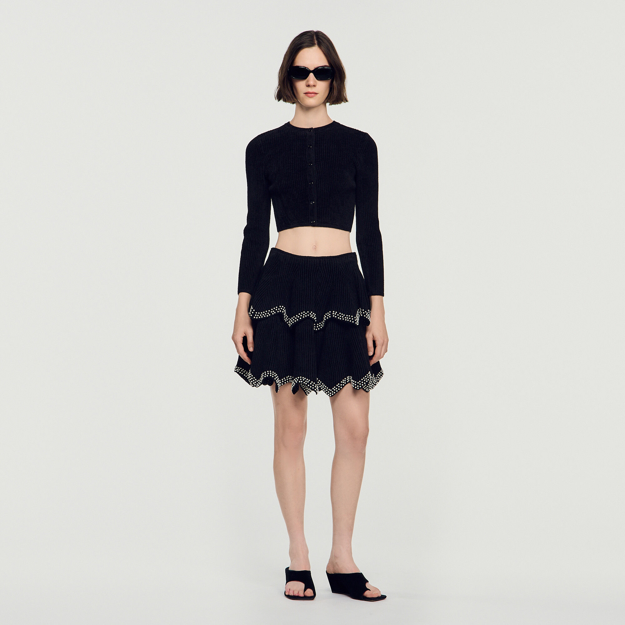 Velvet knit cropped cardigan - Women | Sandro
