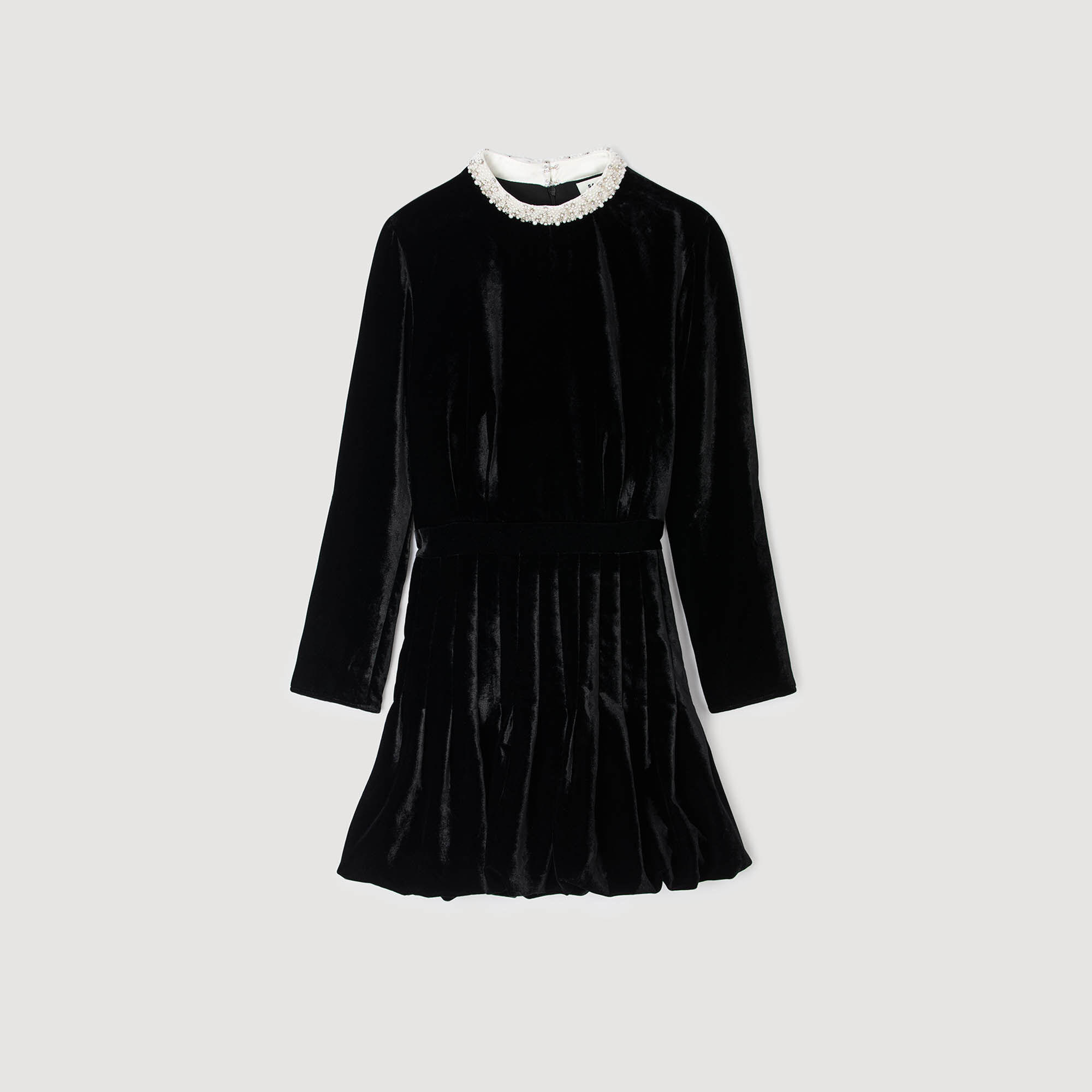 Beaded velvet short dress black / gray For Women | Sandro Paris