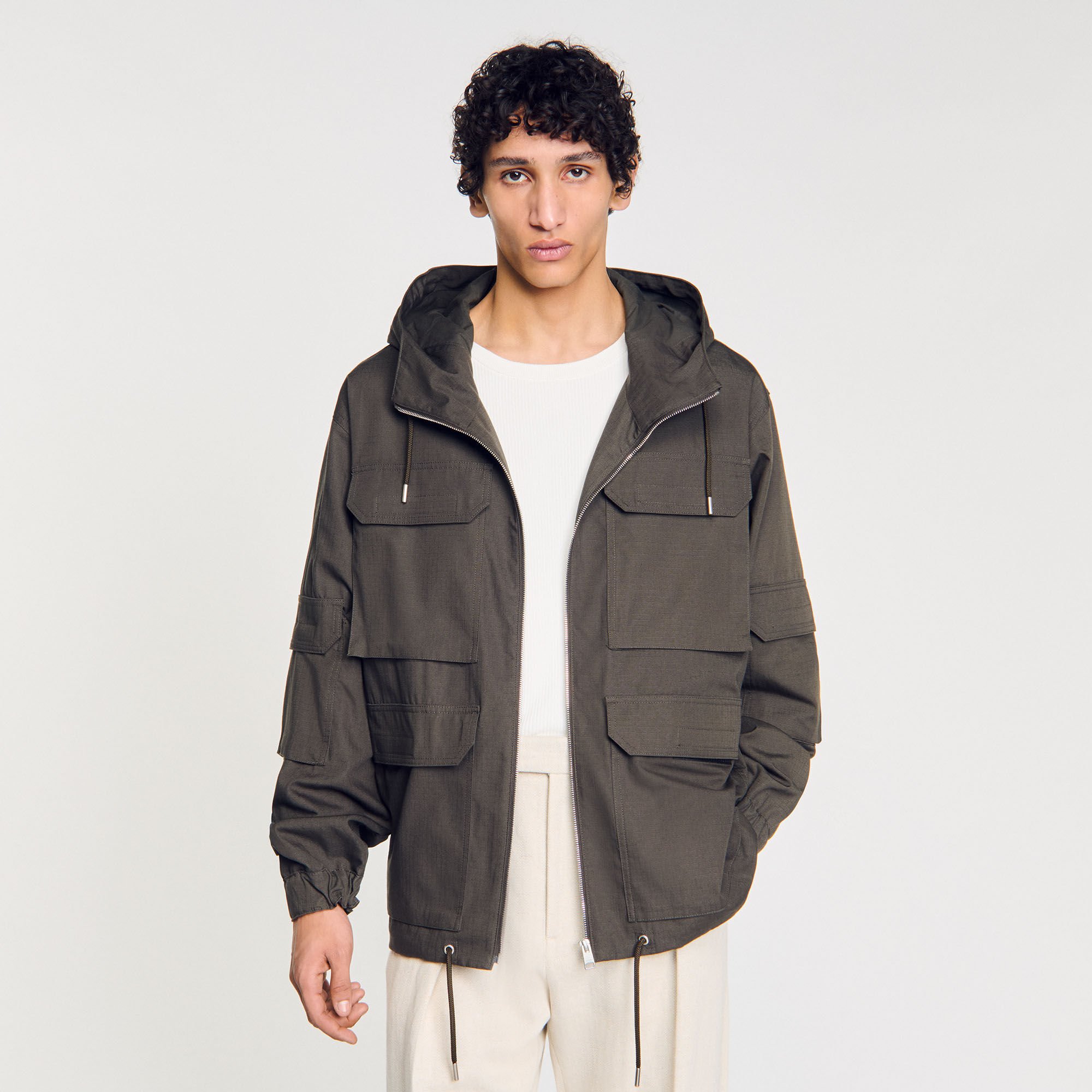 Hooded military parka green for Men | Sandro Paris