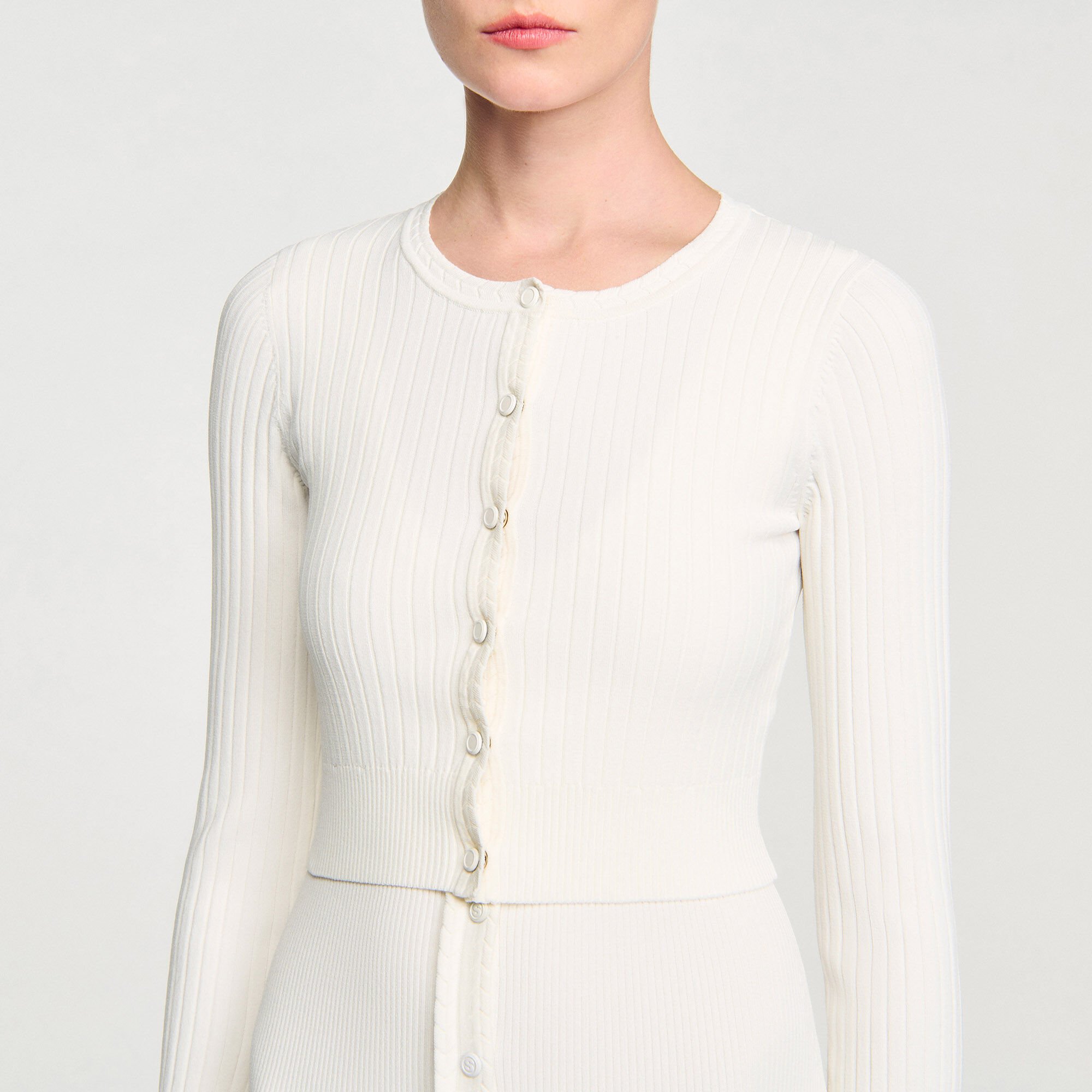 Cropped rib knit cardigan