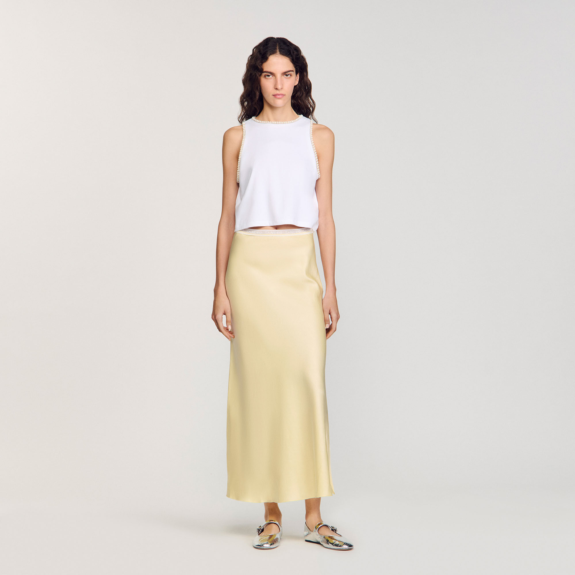 Long satin-effect skirt